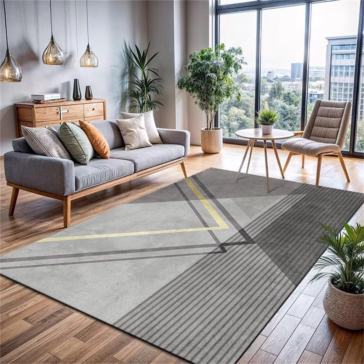 Tapis chambre ado fille gris et jaune pour un coin lecture chaleureux