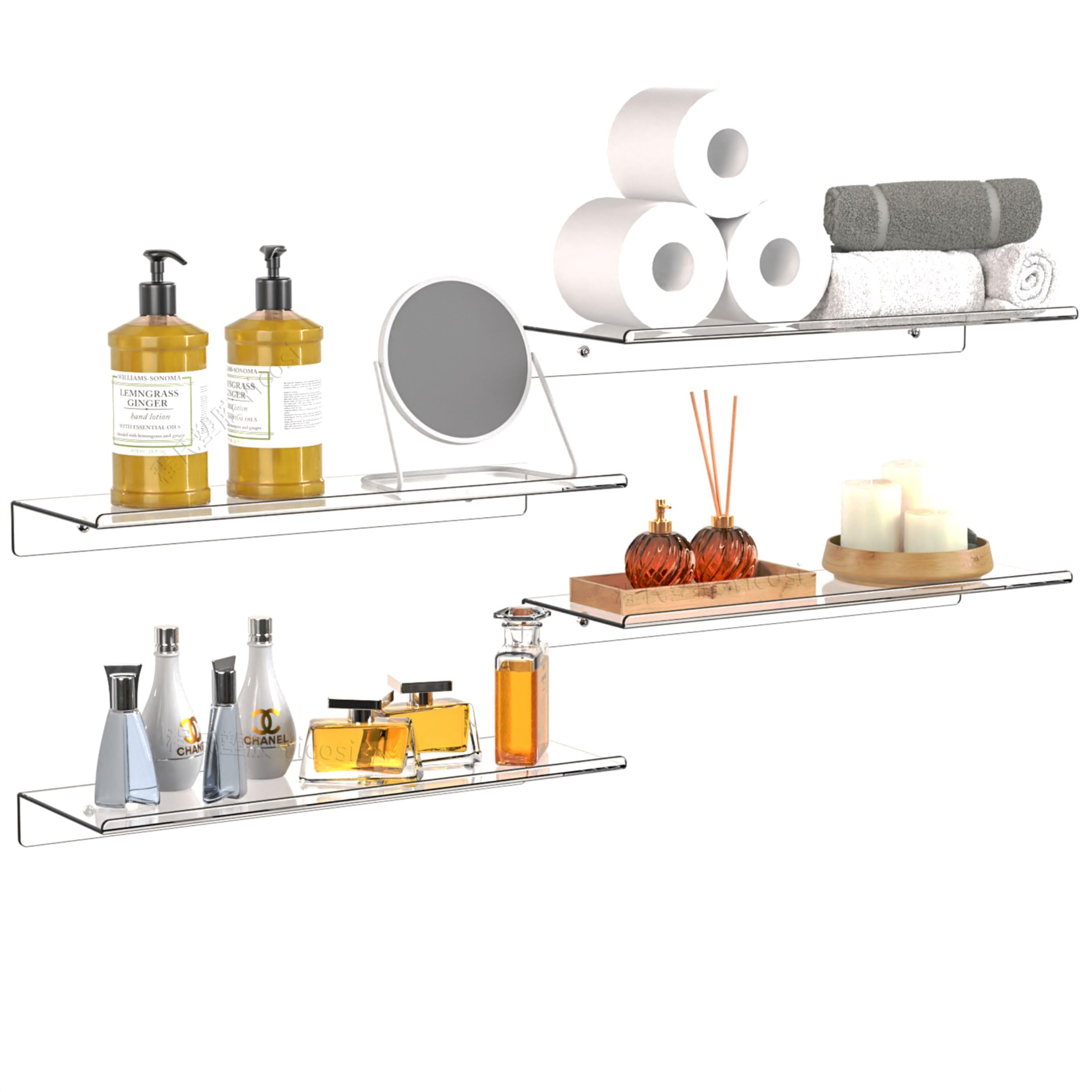 Clear Acrylic Floating Shelves Set of 4 for Lego Sets Funko Pop Collectibles Kids Bookshelf Figures Plant Picture Photo Modern Wall Ledge Floating Shelf for Bedroom Decor Living Room Wall Shelf