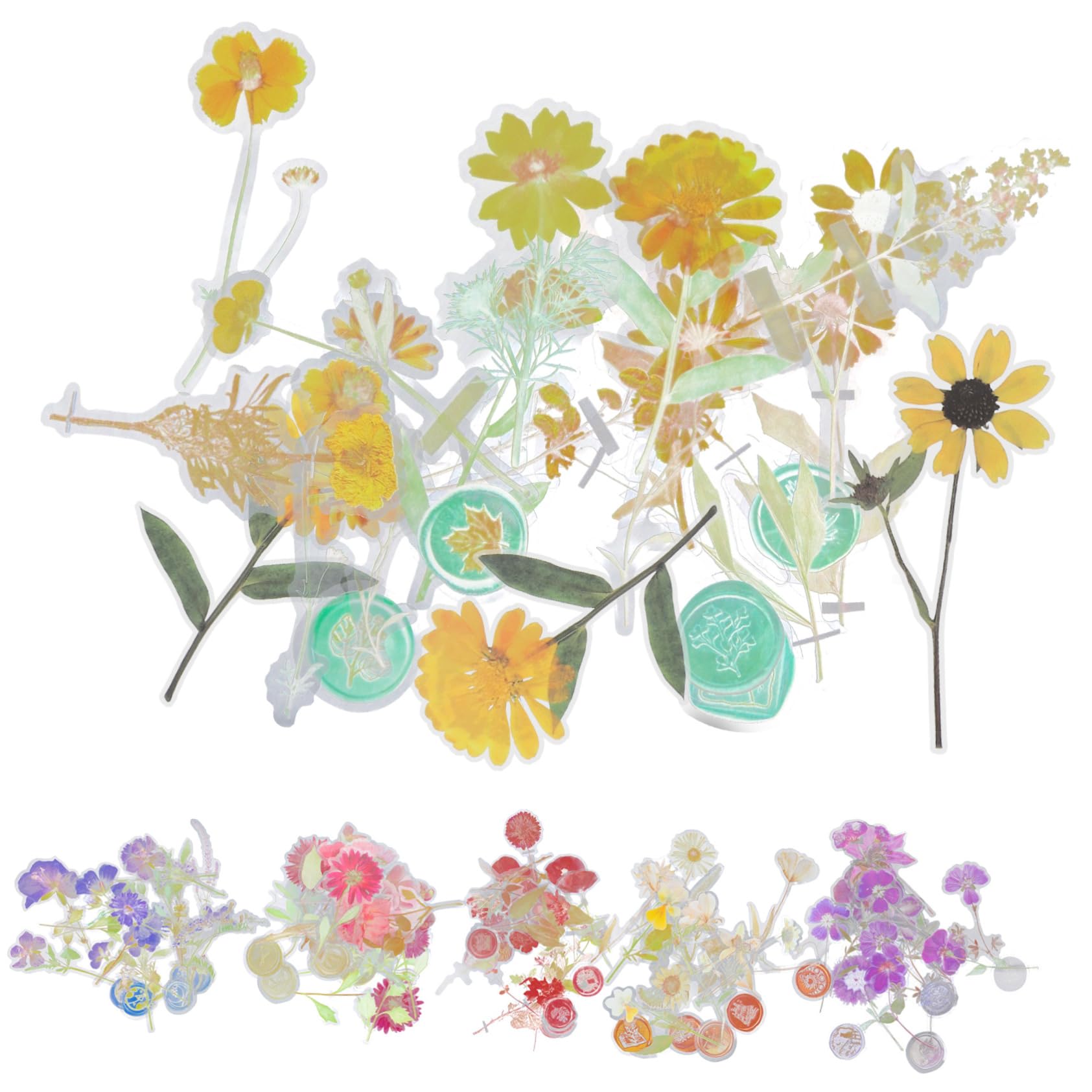 DOITOOL 3 Series Pegatinas Decorativas De Flores Pack De Stickers Elegantes Para Scrapbooking Y Manualidades Para Decoración De Diarios Y Álbumes De Usar Y Almacenar 6 Paquetes*3