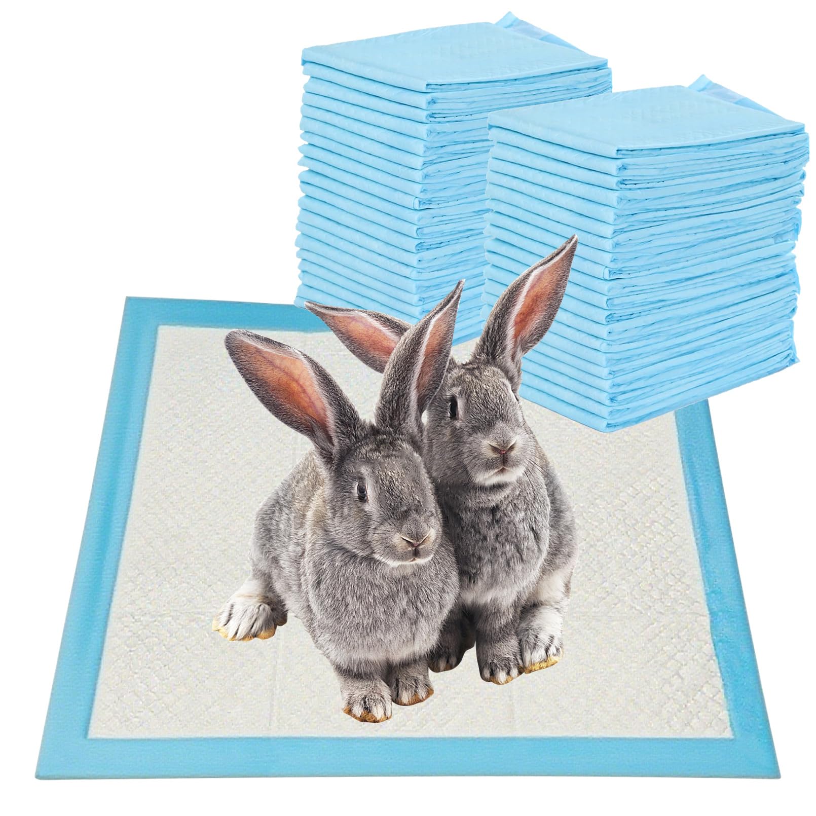 Fhiny 50 PCS Rabbit Pee Pads 18" x 24" Thicken Bunny Pee Pads Disposable Super Absorbent and Leak-Proof Potty Pad for Puppy Cats Guinea Pigs Chinchillas and Other Small Animals