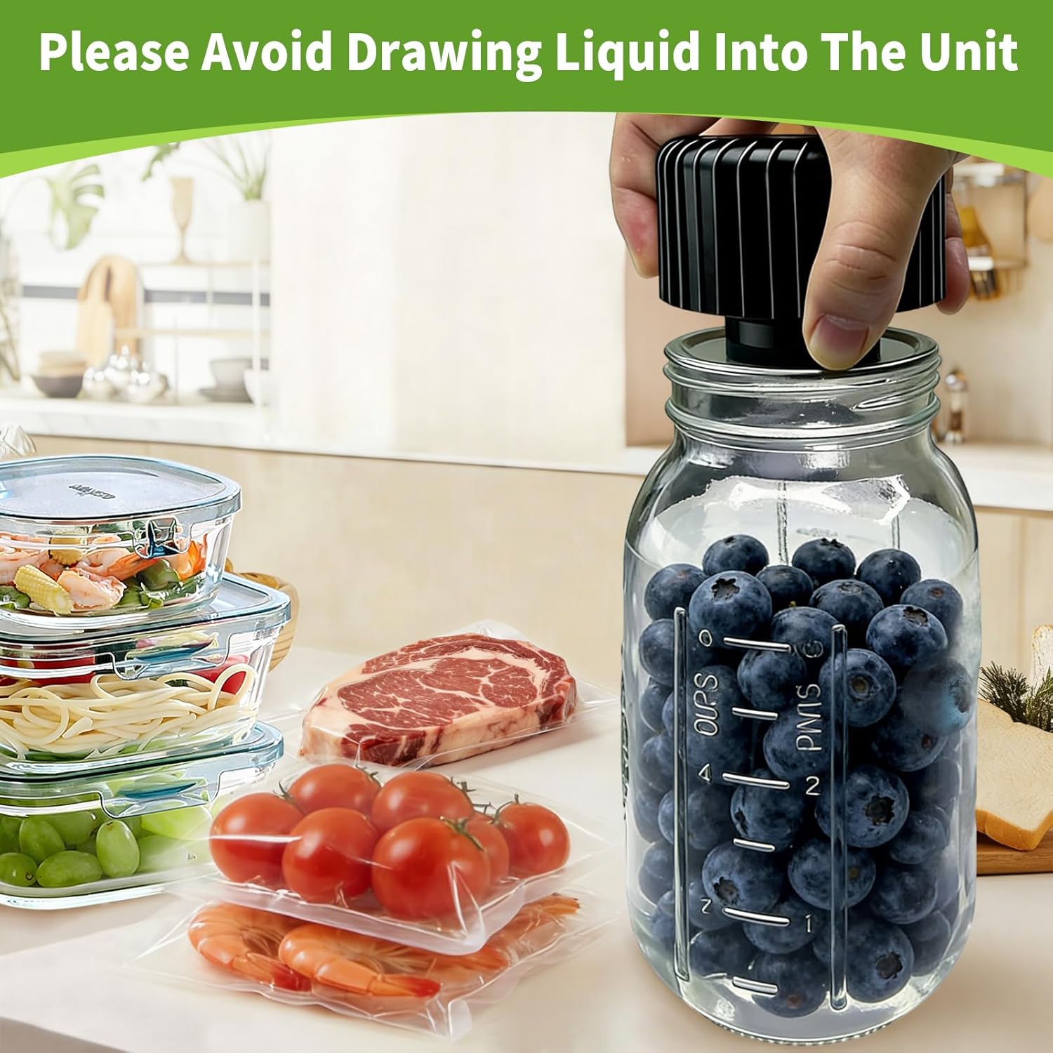 Xinyonxin Electric Mason Jar Vacuum Sealer Kit - Portable One-Touch Automatic Food Sealer for Wide & Regular Jars (Includes 20 Lids, 2 Bags, Opener) (Black)