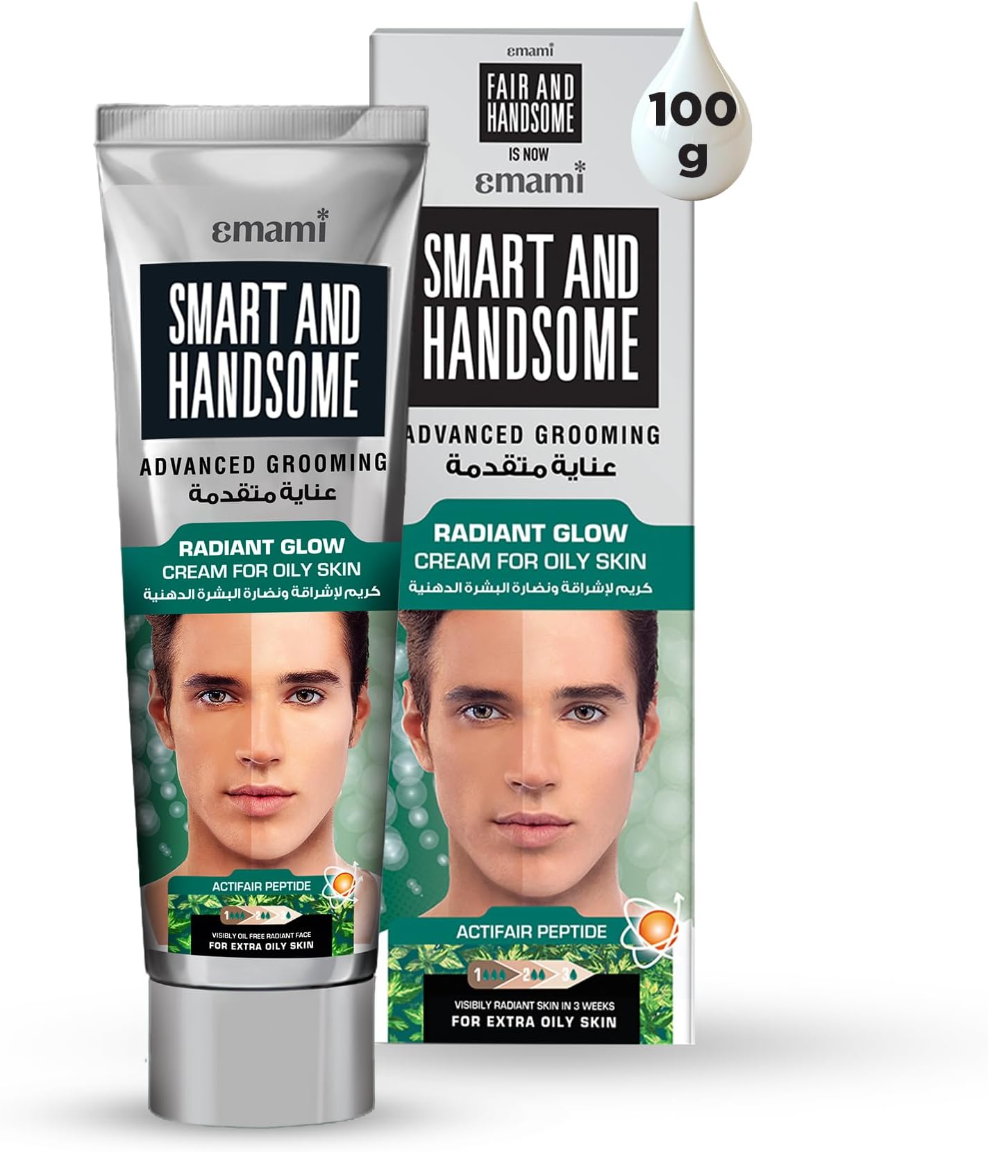 Smart And Handsome Men Oil Control Radiance Glow Cream – 100g | Daily Use Moisturizer with Actifair Peptide, Niacinamide & UV Filter | Oil-Free Radiance & Matte Finish| For Extra Oily Skin