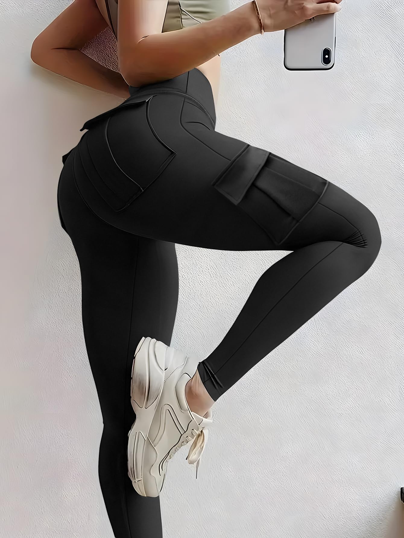 Cargo Compression Leggings with Multi-Pockets,High Waisted Yoga Pants Stretch Tummy Control Casual Pants Gym Athleti