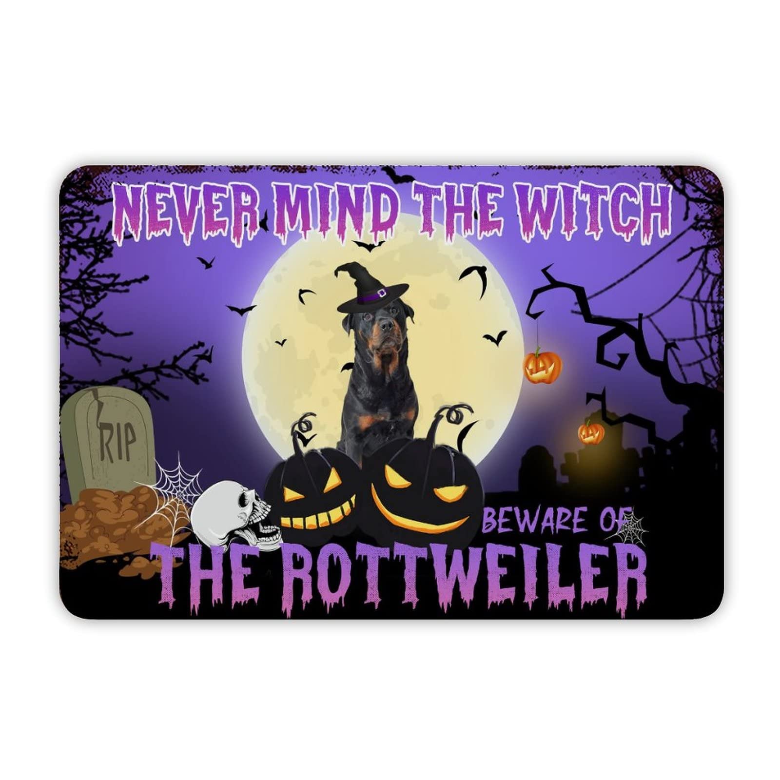 ENEDNATE Halloween Never Mind The Witch Beware of The Dog Aluminum Tin Sign 8"x12" Waterproof Vintage Metal Sign for School Office Classroom Gate Garage Garden Home Wall Decoration Housewarming Gifts