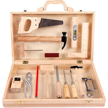 Children's Wooden Tool Box from 3 Years - Tool Box with Accessories Wooden Toy Motor Skills Toy - Gift for 3-6 Years Old