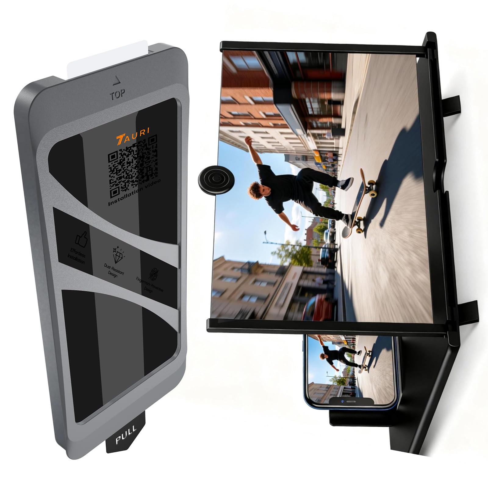 TAURI für iPhone 16 Pro Max Bildschirmlupe für Handy, Bildschirm Lupe Handy Faltbarer 6,1" mit Sichtschutz Glas Displayschutz für das Ansehen von Filmvideos auf Alle Smartphone