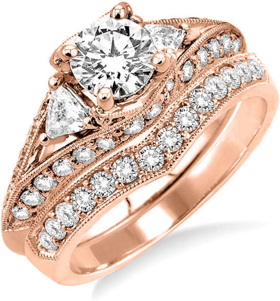 1.47 Carat (ctw) Round-Cut 3 Stone Lab-Grown Diamond/Moissanite Wedding Engagement Ring Set Bridal Set for Women, 925 Sterling Silver/10K/14K/18K Real Gold Wedding Ring Set Jewelry, Size 3-14（D Color, VVS Clarity）