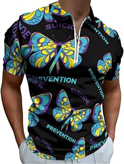 Suicide Prevention Awareness Ribbon Butterfly Men's Golf Polo-Shirt Summer Short Sleeve T-Shirt Quick Dry Muscle Tees