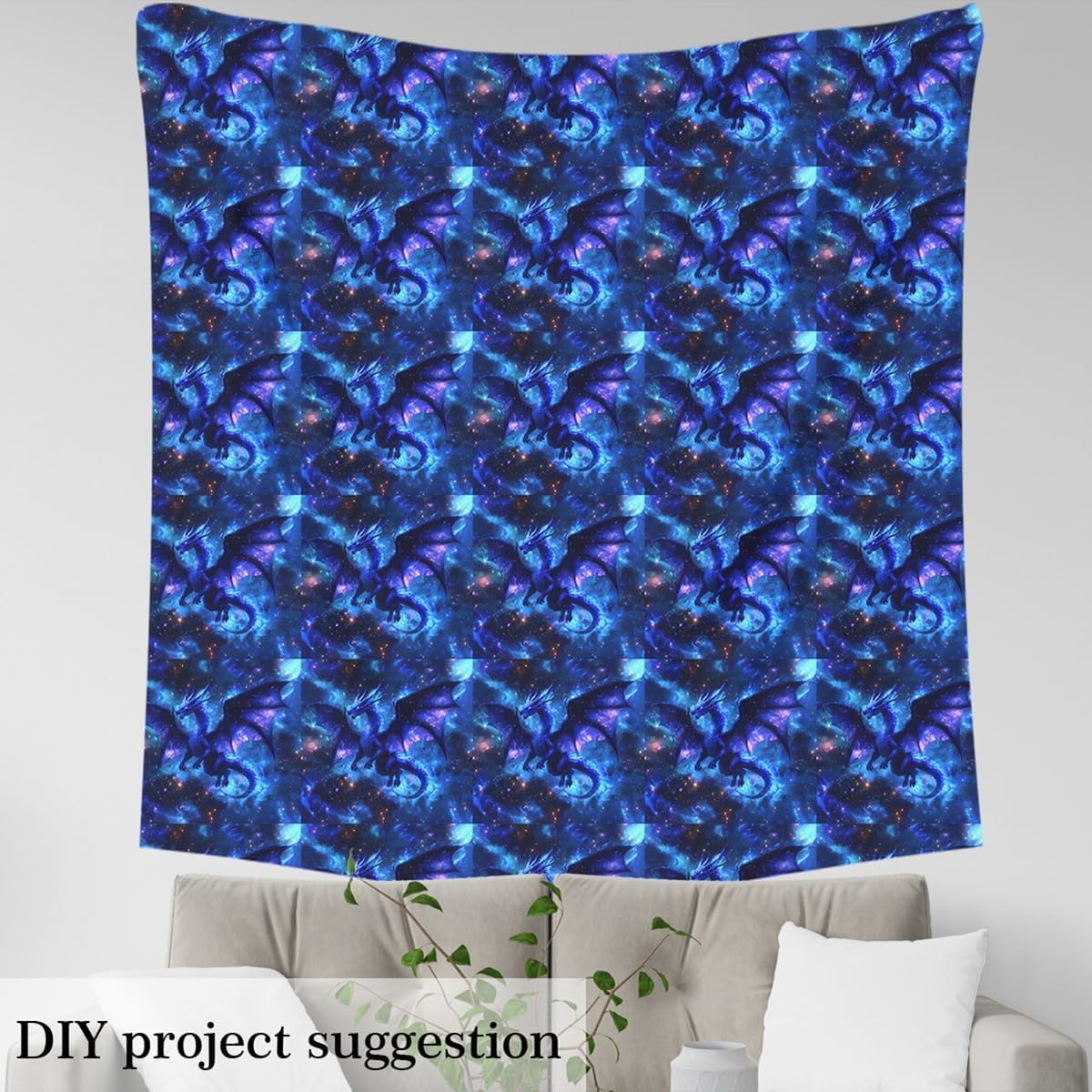 Erosebridal Blue Dragon Fabric By The Yard,Mysterious Galaxy Upholstery Fabric,Western Dragon Wildlife Decorative Material,Blue Purple Starry Sky Waterproof Decor for Kids Boys Girls,2 Yards