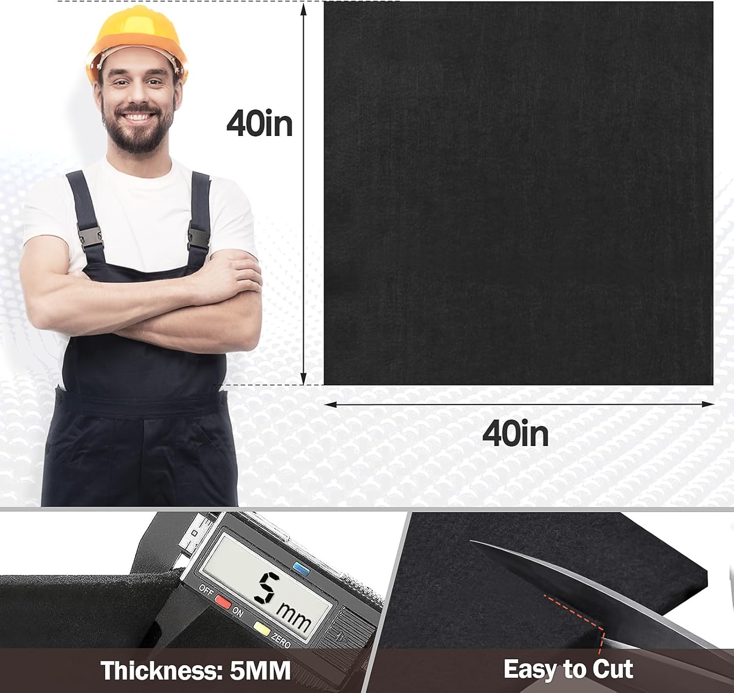 40'' x 40'' Welding Blanket Fireproof, 1/5"(5mm) Thickened Heat Resistant Mat, Flame Retardant Carbon Felt Wick, Fire Resistant Insulation Blanket, Heat Shield for Soldering, Stove, Firepit, Grill