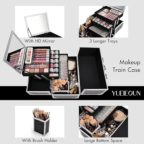 Miniatura 2 de Estuche de maquillaje profesional, caja de maquillaje extra grande de 11.6 pulgadas, bandejas de 3 niveles con espejo organizador de cosméticos de