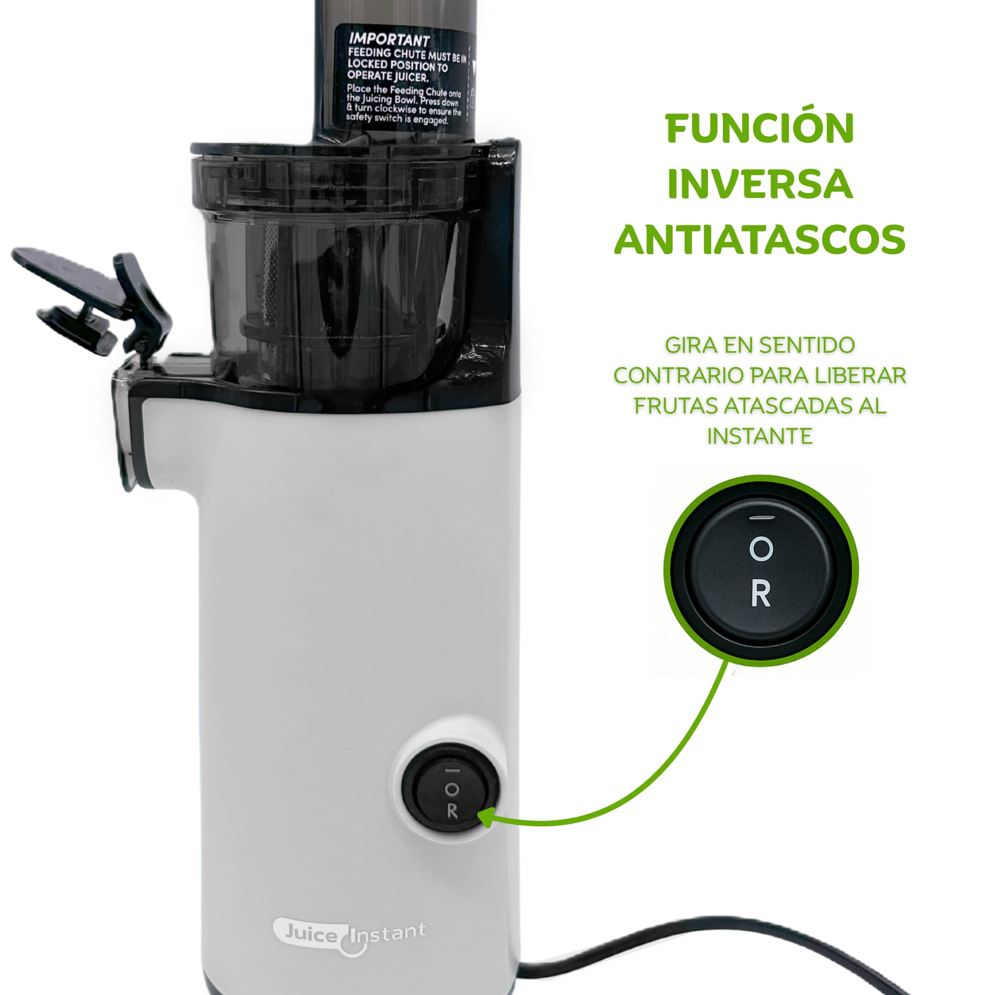 JuiceInstant - Extractor de zumos compacto para frutas y verduras, prensado en frío, exprimidor eléctrico sin BPA, 130W, con tamiz, antigoteo, licuadora lenta que conserva vitaminas (Gris)