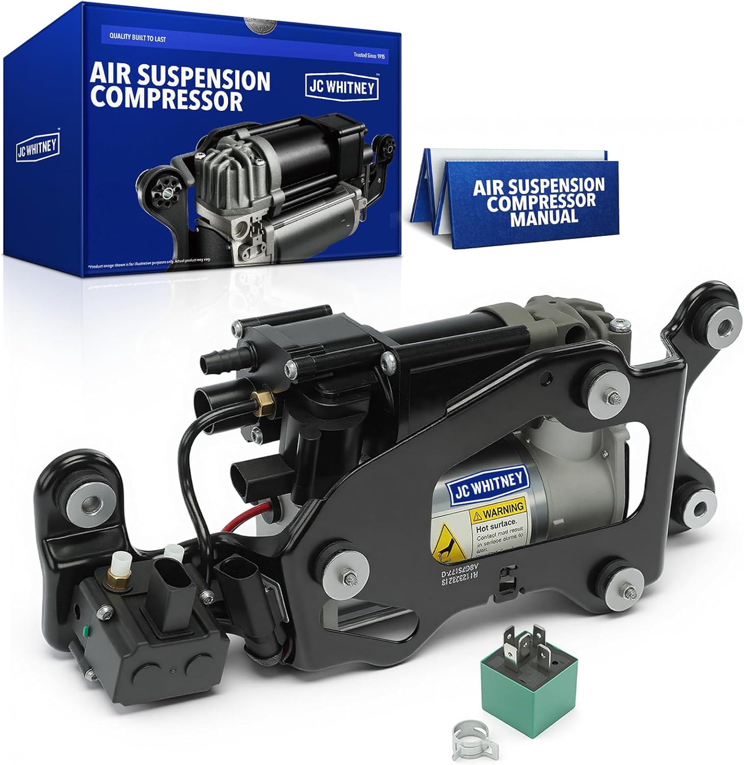 JC Whitney JFBAJCWASC00005 Air Suspension Compressor with Bracket & Valve - Compatible with BMW X5 F15/G05 2014-2018, X6 F16 2015-2019