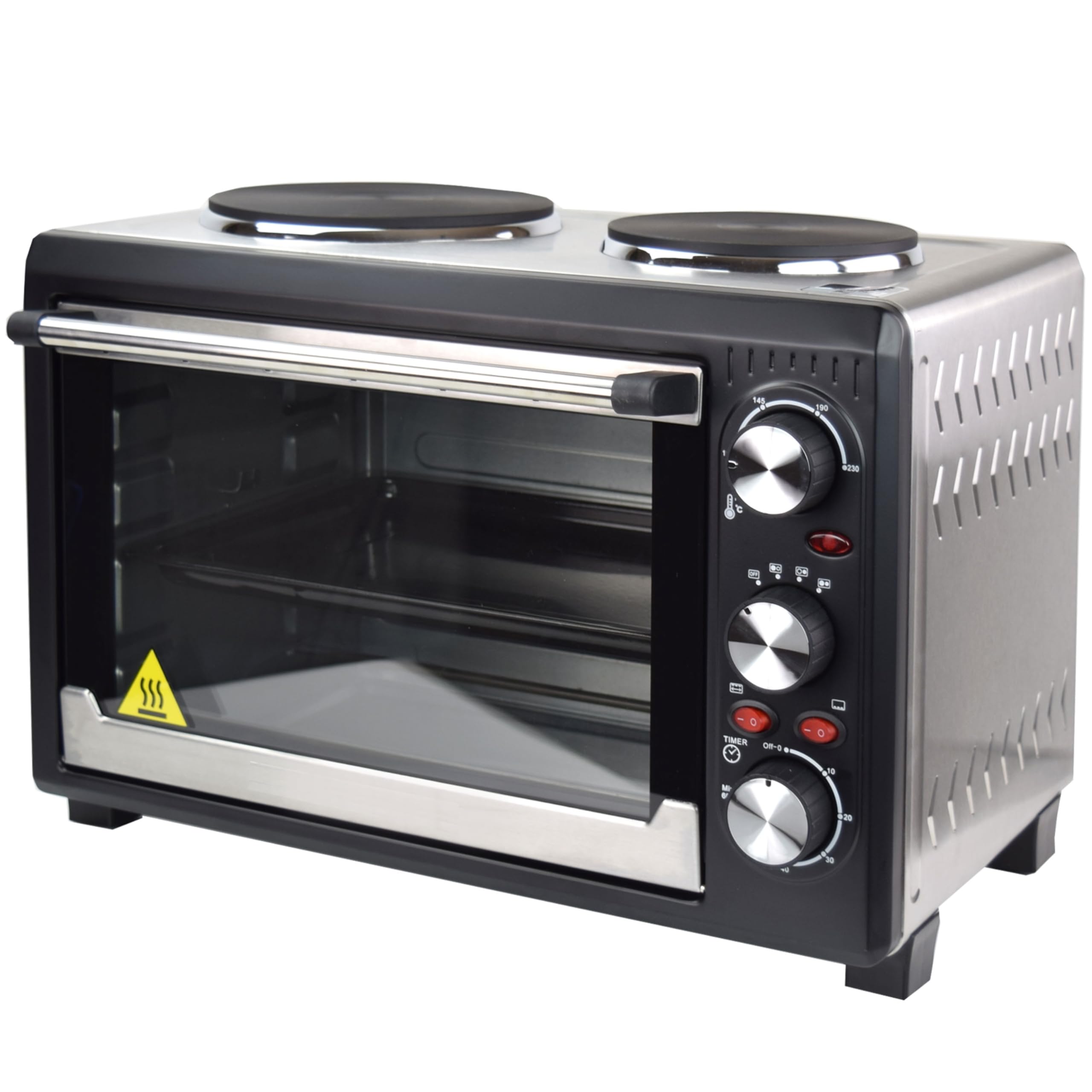 Syntrox Germany 26 l Minibackofen 2 Kochplatten Etass | Kleinküche | Miniofen | Pizzaofen, für kleine Küchen, mit Timer, inklusive Zubehör, Platzsparend, Miniherd