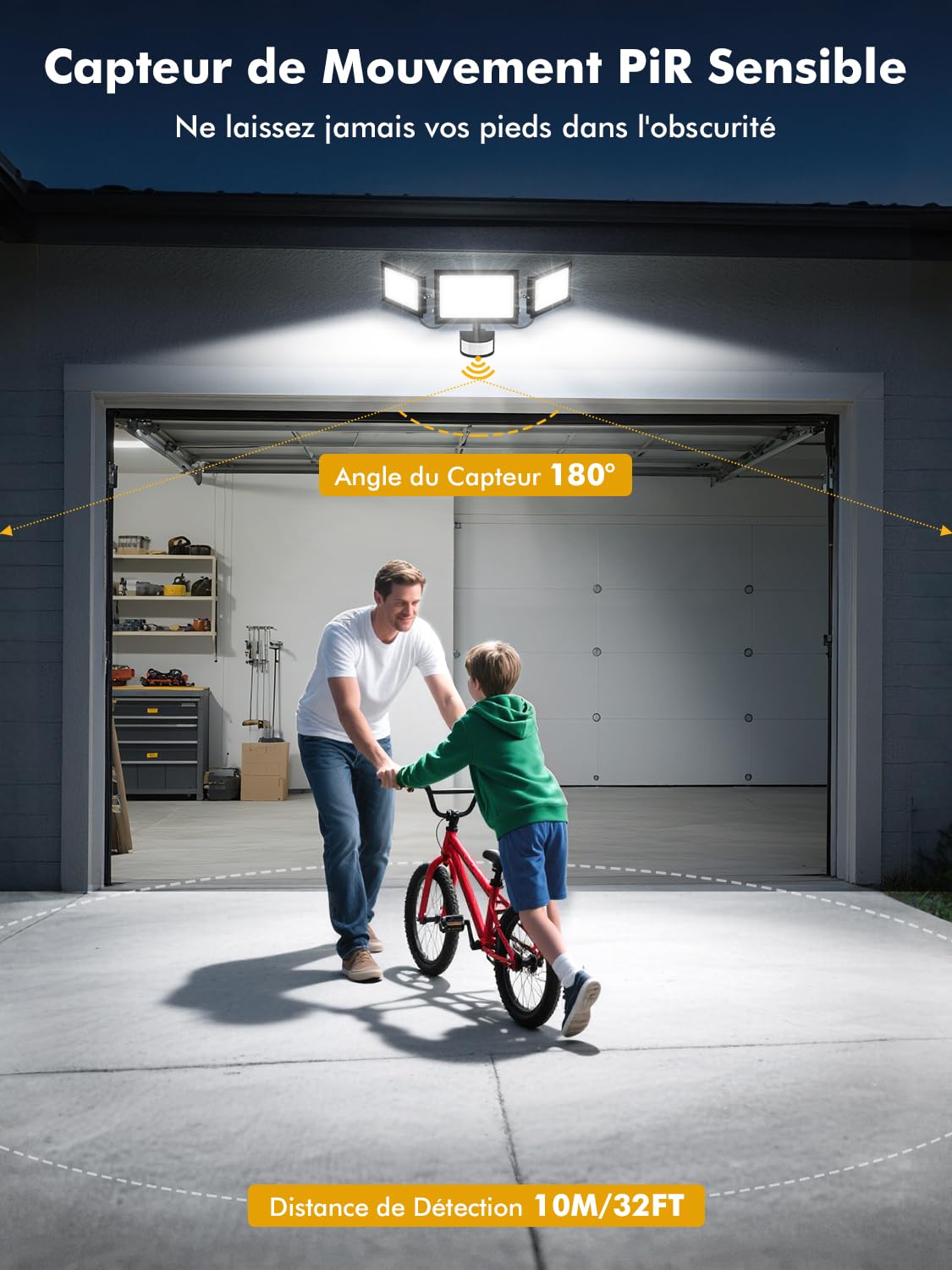 Projecteur LED Extérieur 150W 15000LM 6500K Blanc Froid IP66 Étanche avec Détecteur et Télécommande