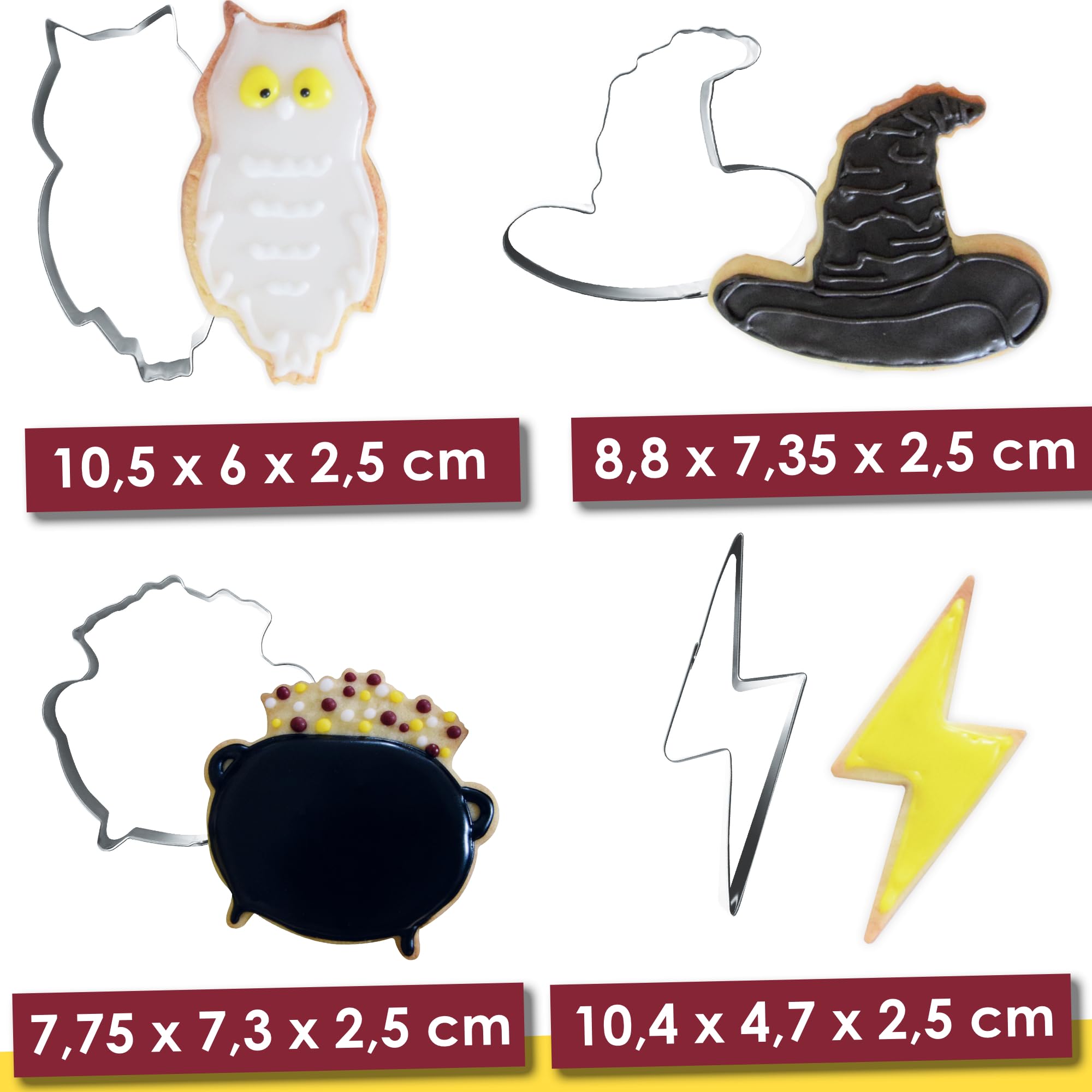 Formine per Biscotti Stampi 3-Pezzi, a forma di stregoneria e magia, prodotte negli Stati Uniti da Ann Clark, cappello da strega, gufo carino, fulmine