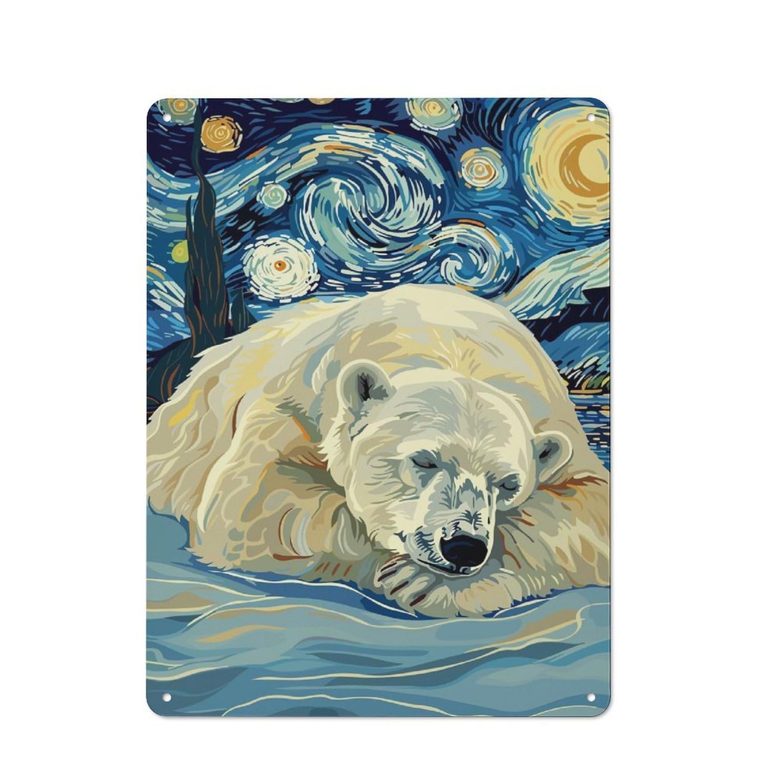 Junmoney Polar Bear Starry Night Art Tin Wall Plaque 40X30cm With For Hobby Room Or Studio, For Metal Sign Collectors, For Kitchen And Home Bar Decor