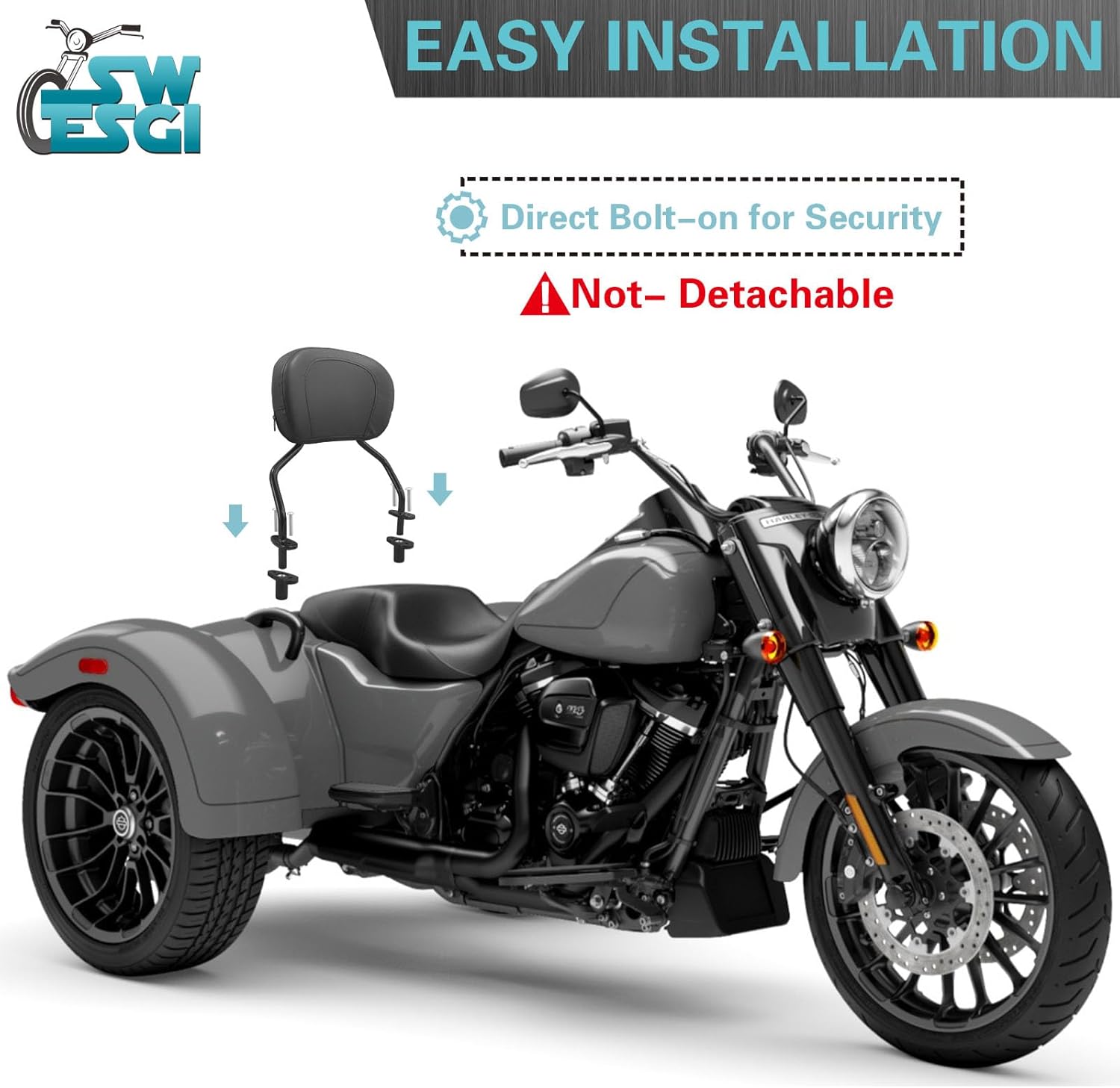 Rigid Bolt-On Sissy Bar Passenger Backrest Compatible with Harley FLRT FreeWheeler 2015-2025 Road Glide 3 FLTRT 2023-2025 (Black)