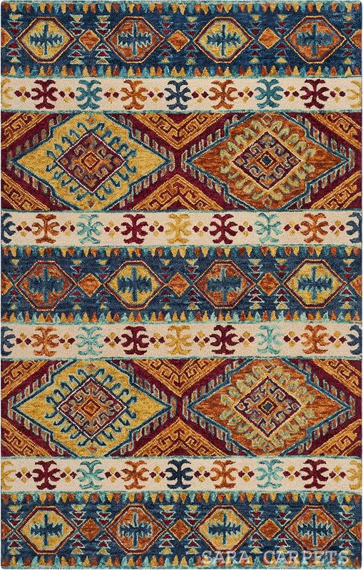 Image of Modern Abstract Hand Tufted Wool Floor Carpet for Home decore Living Room|Home and Bedroom & Hall 6x9 feet (180 x 270cm) Multi H8