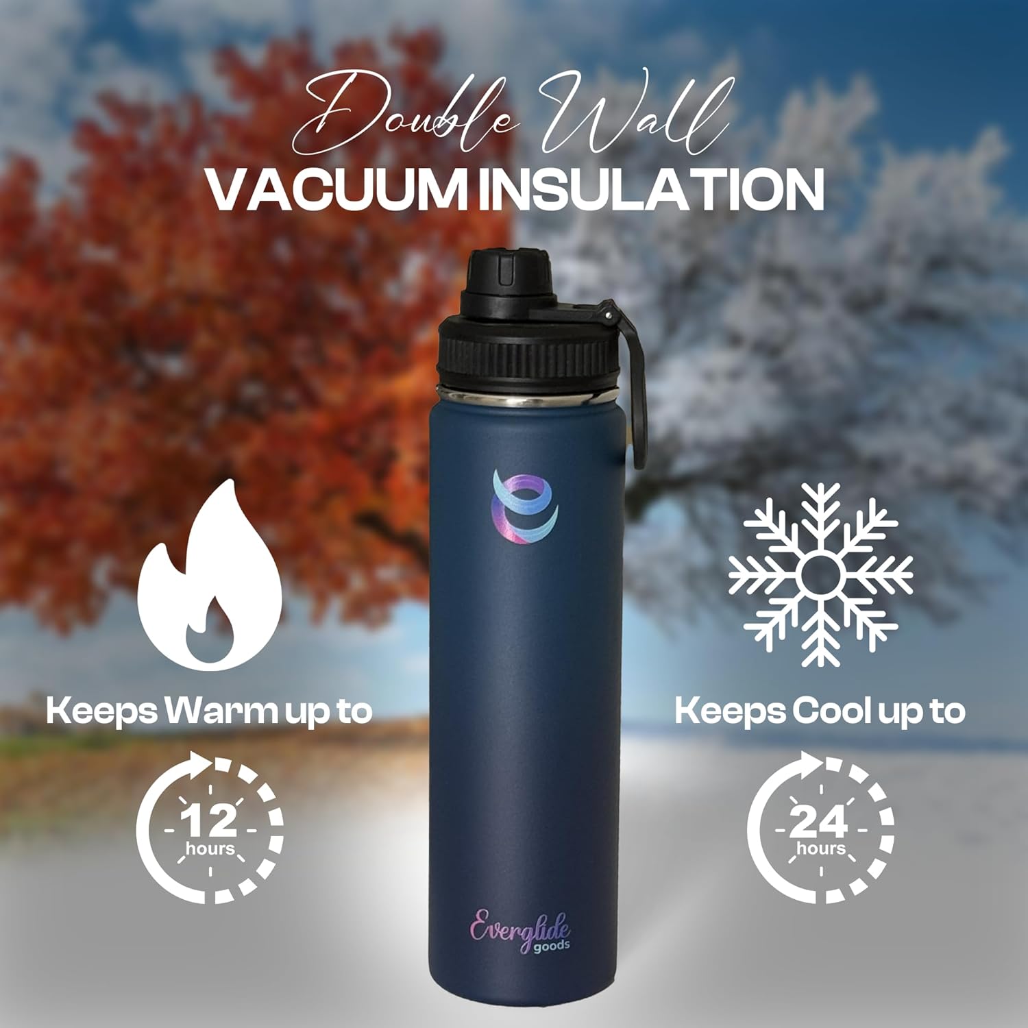 24oz Stainless Steel Water Bottle – Vacuum Insulated, Leak-Proof, Wide Mouth – Keeps Drinks Cold & Hot for 12 Hours – Perfect for Gym, Sports, and Outdoors (Navy & Dark Blue) - Image 3