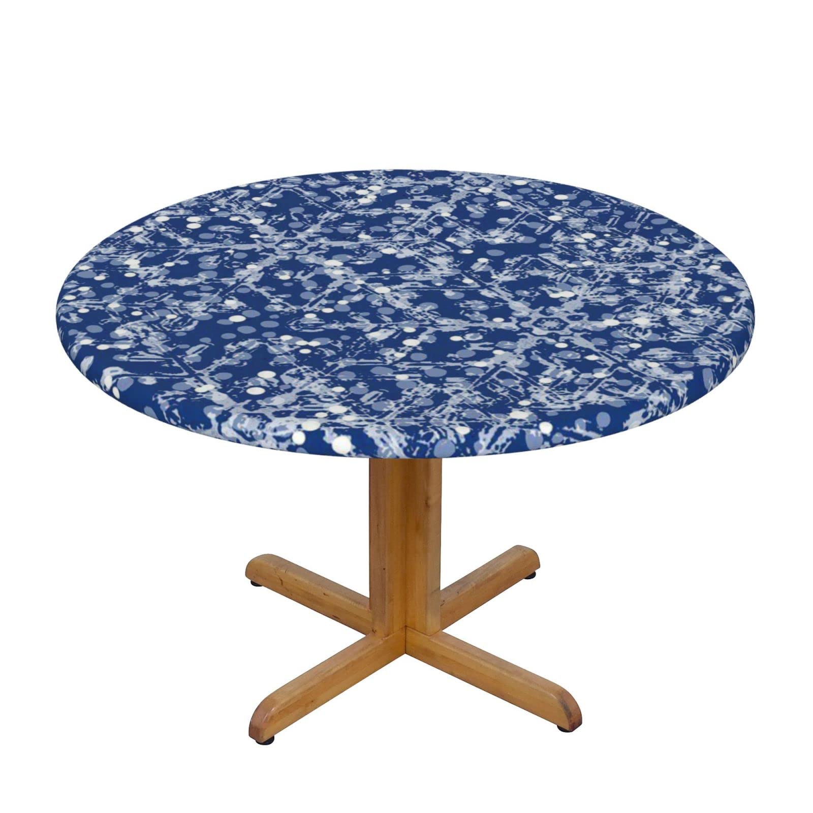Lsjuee Round Fitted Tablecloth 40-44in Elastic Edged Table Cloth for Kitchen Dining Party Home Decor - Snowflakes Light Blue
