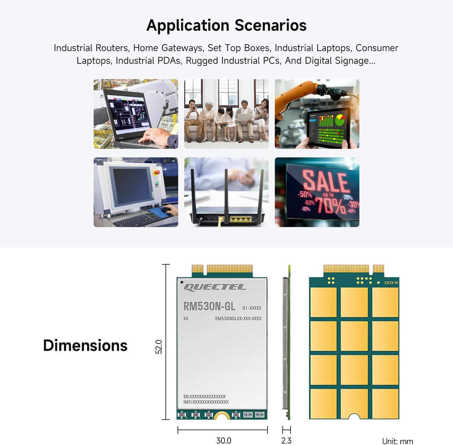Waveshare Quectel RM530N-GL IoT 5G Global Band Module, 5G Sub-6G & mmWave Module, M.2 Form Factor with 3GPP 5G Release 16 Specification