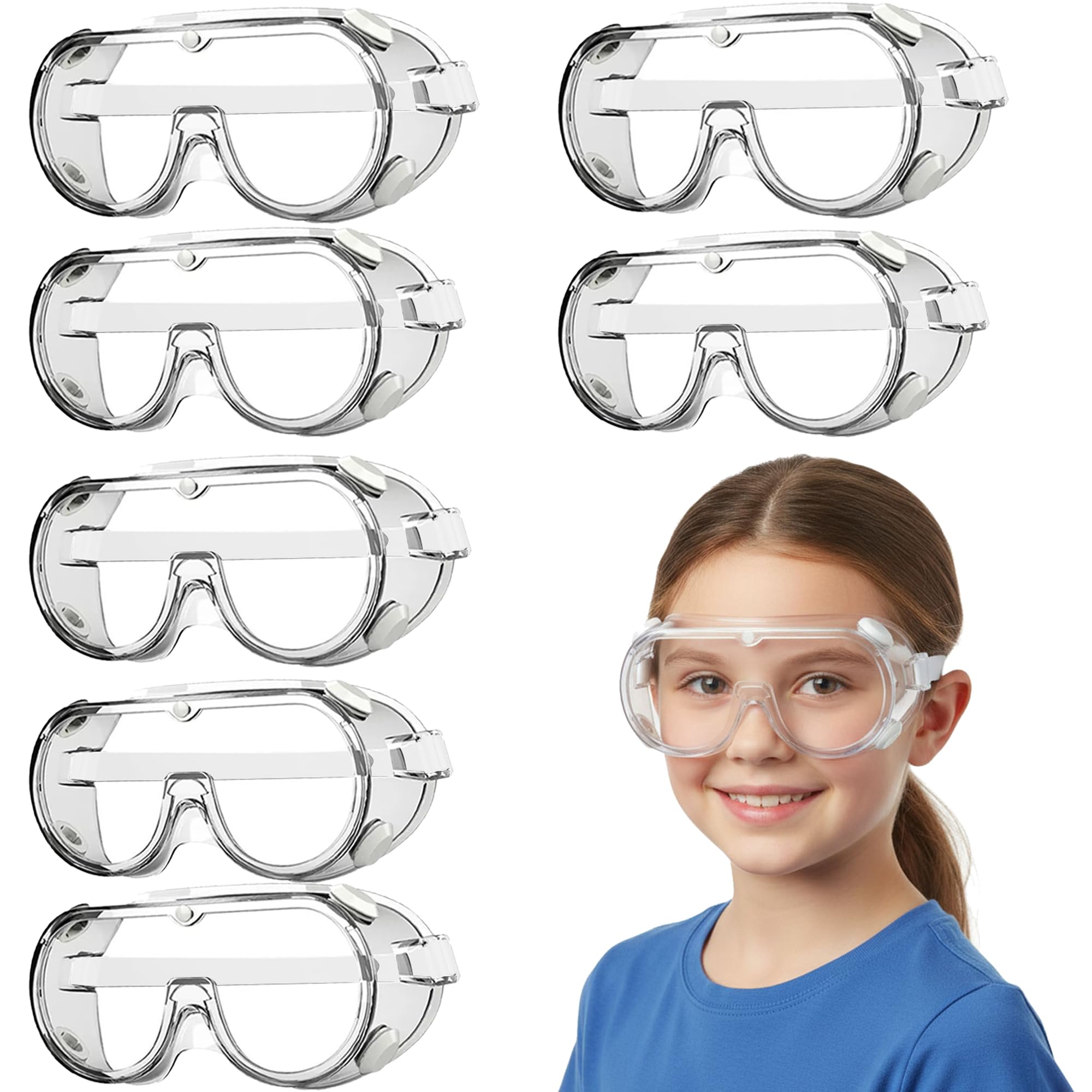 Occhiali di sicurezza per bambini, lenti in policarbonato leggero e montatura in PVC, unisex, 7 pezzi