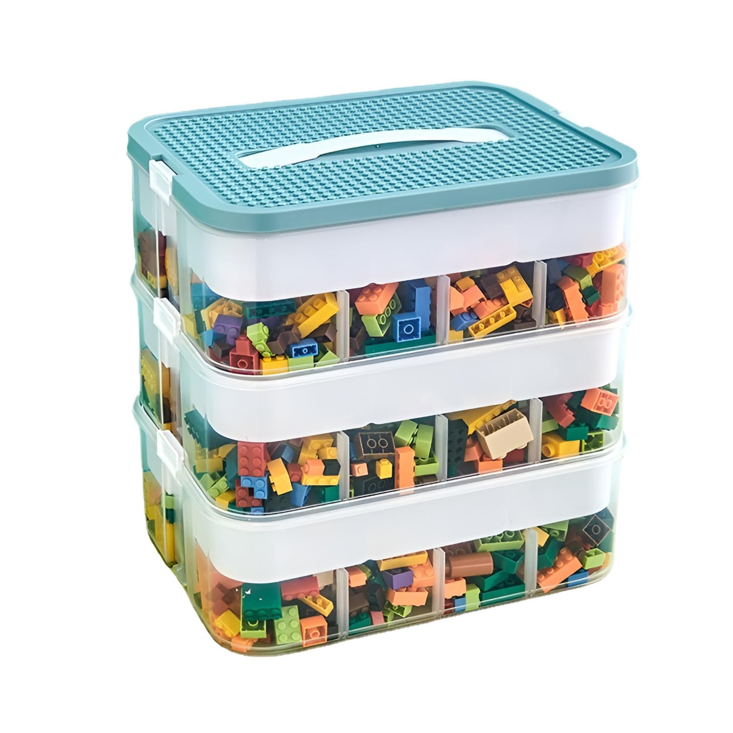 Cajas de almacenamiento, caja de juguetes para niños, organizador de juguetes apilable con tapa, asa, contenedores de plástico con múltiples compartimentos para almacenar juguetes, joyas, cuentas,