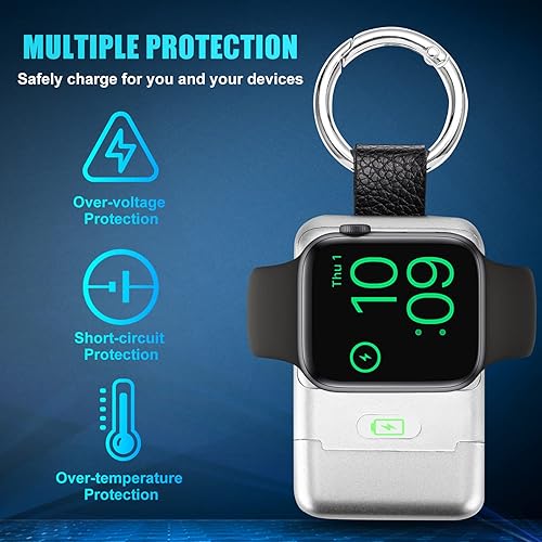 Vista 19 de Cargador inalámbrico portátil para Apple Watch, cargador HUOTO iWatch de 1400 mAh, llavero inteligente, cargador magnético portátil de iWatch