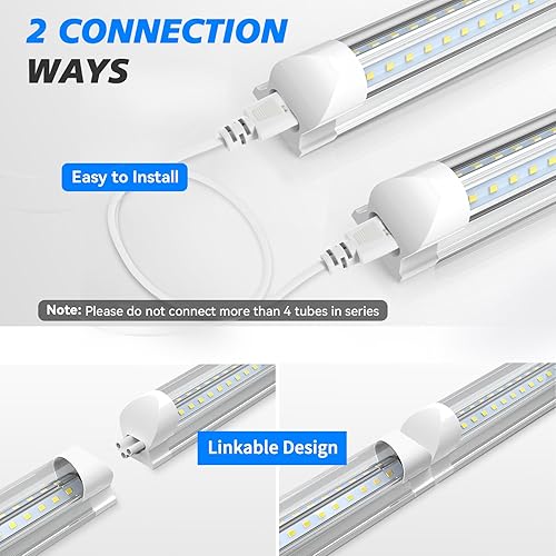 Miniatura 3 de SHOPLED Luz LED de tienda de 8 pies, 72 W, 9360 lúmenes, 5000 K, luz blanca, cubierta transparente, forma de V, tubo LED T8, alto rendimiento, luces