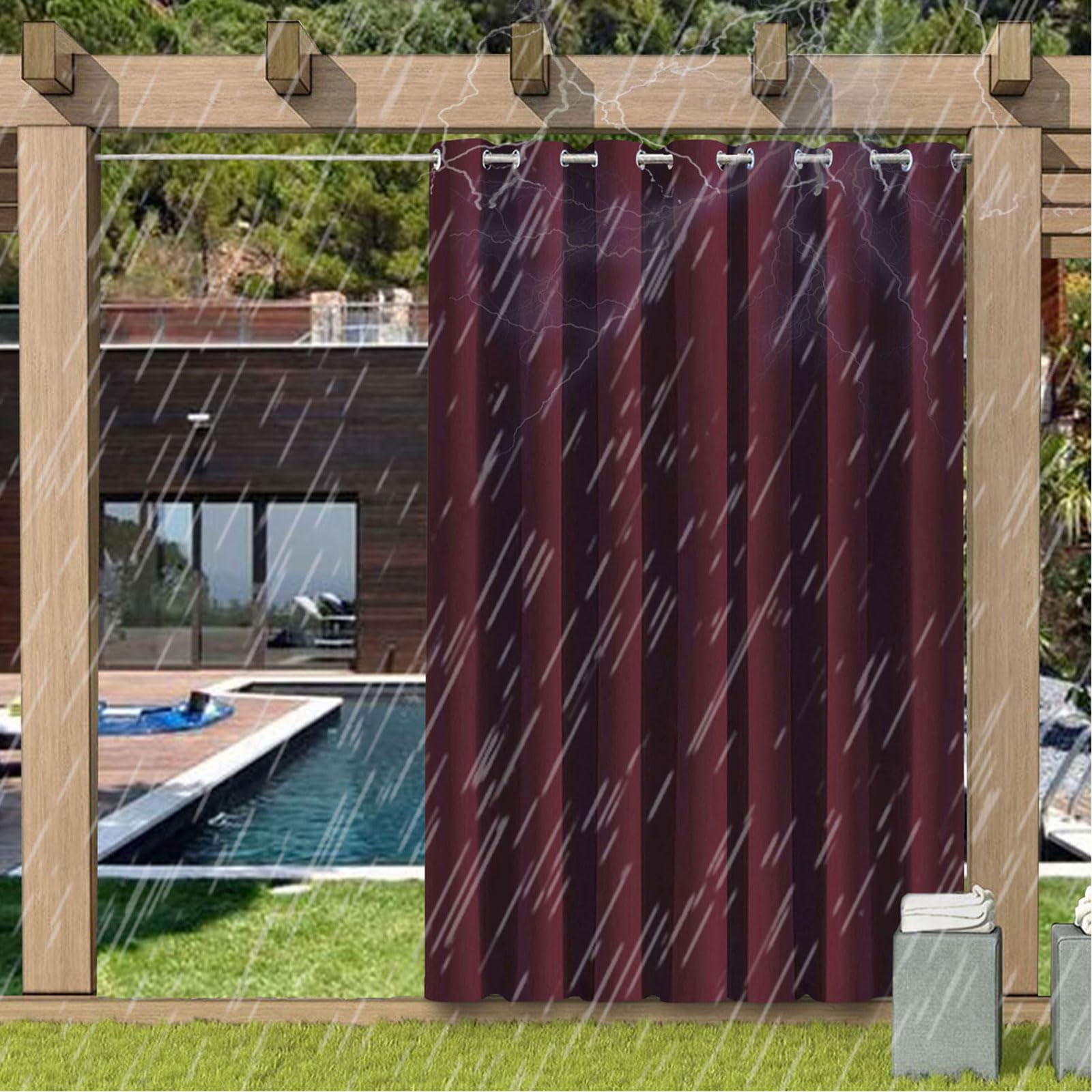 Heavy-Du Œillets Occultants Imperméable Extérieur Patio 1 Panneau Rouge 305 cm x 213 cm Résistant aux intempéries pour intérieur/extérieur Protection de la vie privée