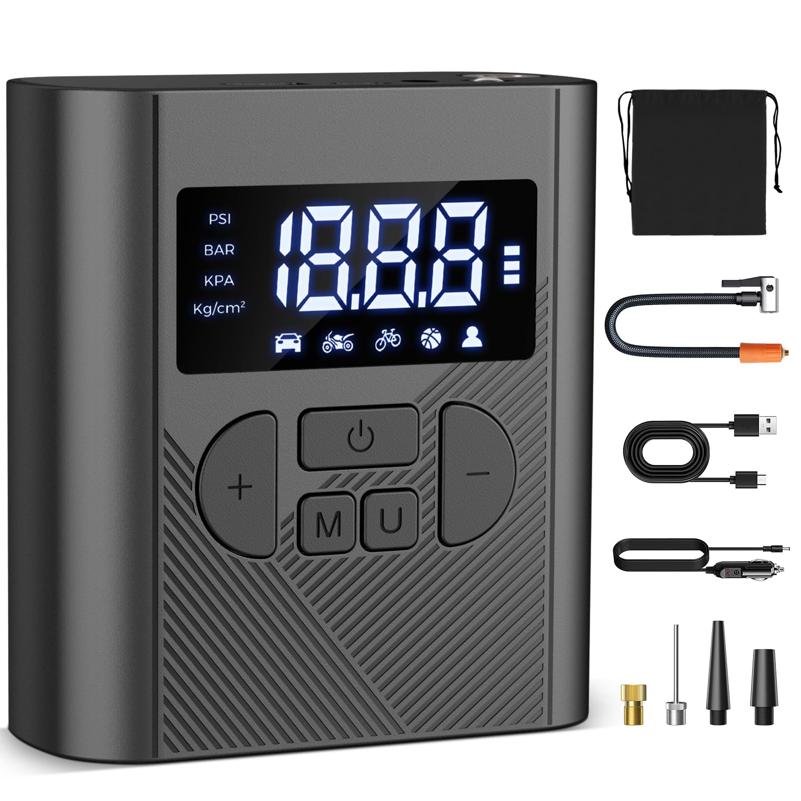 Tire Inflator Portable Air Compressor, 20000mAh Battery & 12V DC Air Pump for Car Tires With Tire Pressure Gauge, 150PSI Car Tire Inflator With LED Light for Motorcycle, Car, Bike, Ball