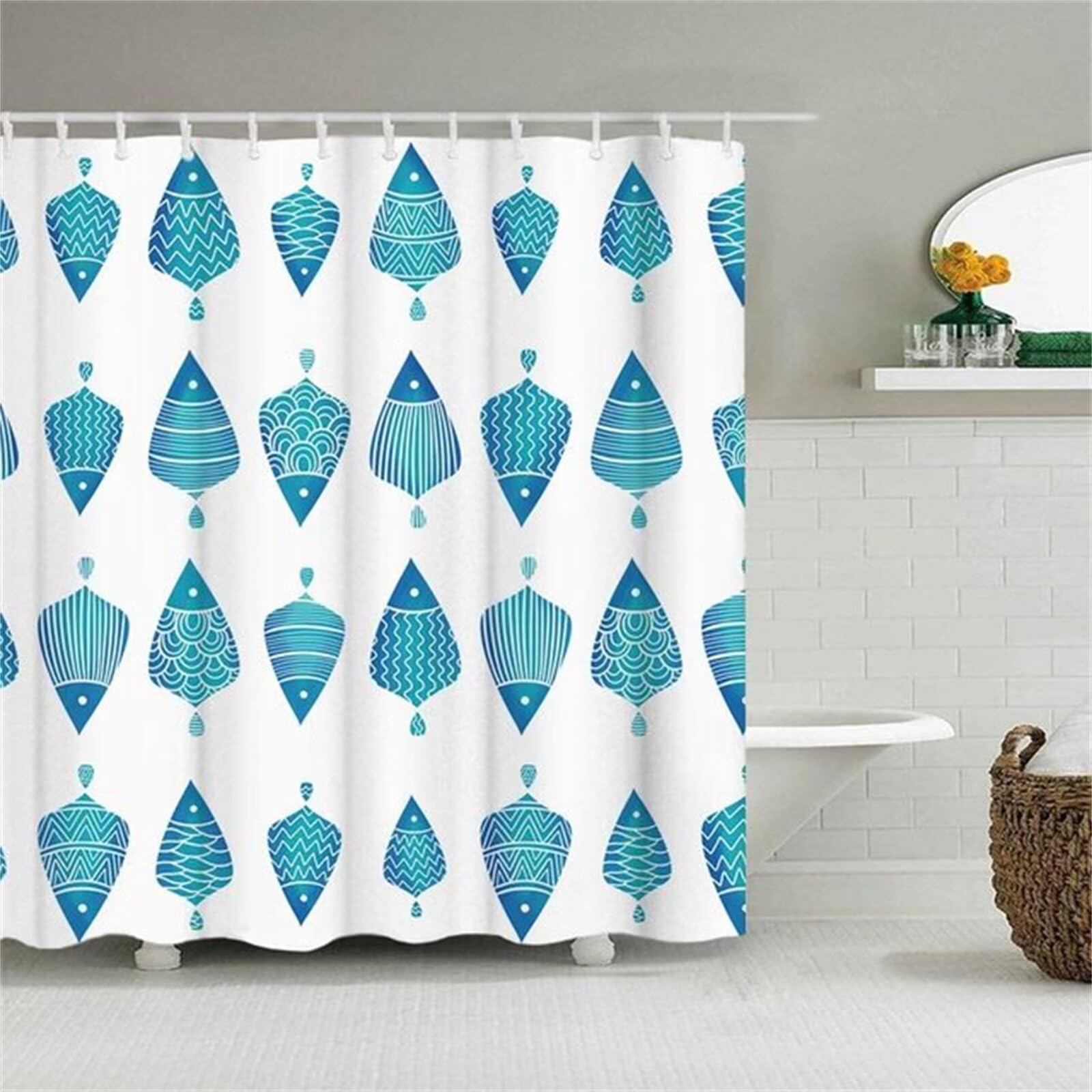 Duschvorhang W220cm x L200cm Tier Fisch Duschrollo Anti-Schimmel Wasserdicht Duschvorhänge 3D Outdoor Vorhang Waschbar,Schnell Trocknend Textil Polyester,Lange Badezimmer Gardinen mit Haken M-994