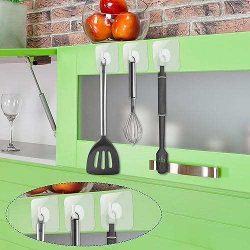 Miniatura 7 de Paquete de 12 ganchos de plástico adhesivos, pequeños ganchos adhesivos transparentes para colgar ganchos de pared, impermeables, resistentes,