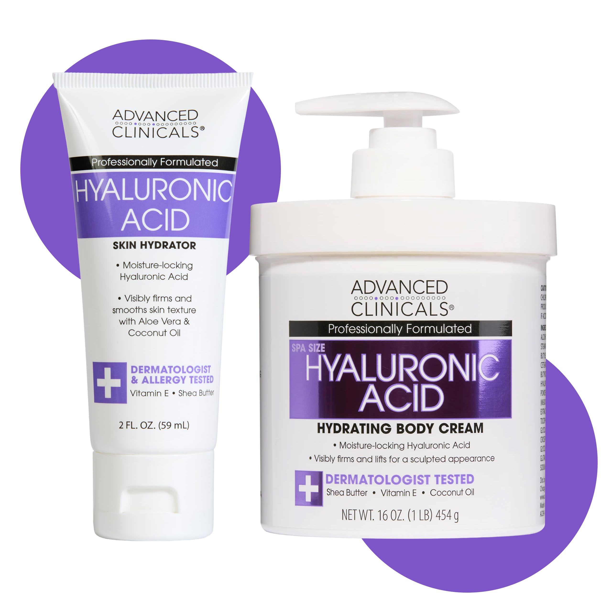 Advanced Clinicals Hyaluronic Acid Moisturizer Body Cream | Hydrating Cream & Body Lotion For Women & Men To Help Improve Look of Wrinkles, Stretch Marks, Dry Skin, & Crepey Skin, 16OZ + Travel Size