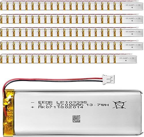 EEMB Paquete de 100 baterías de polímero de litio de 3.7 V 3700 mAh 103395 Lipo con conector JST de cable para altavoz y dispositivo inalámbrico,