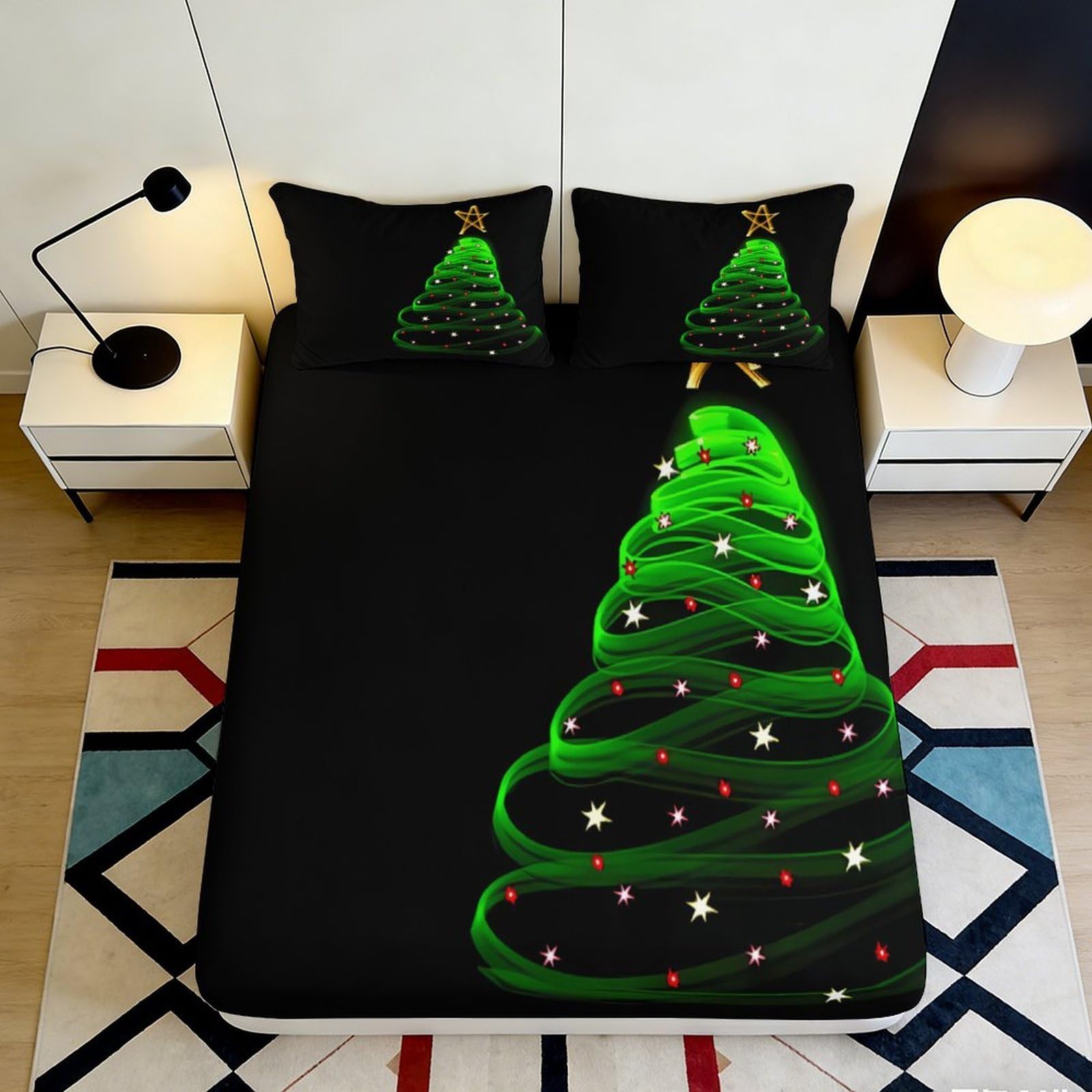 3D Printed Christmas Reindeer Fitted Sheet Microfiber Non-Slip Deep Pocket Xmas Mattress Fitted Cover for Bedroom 180x200x25cm