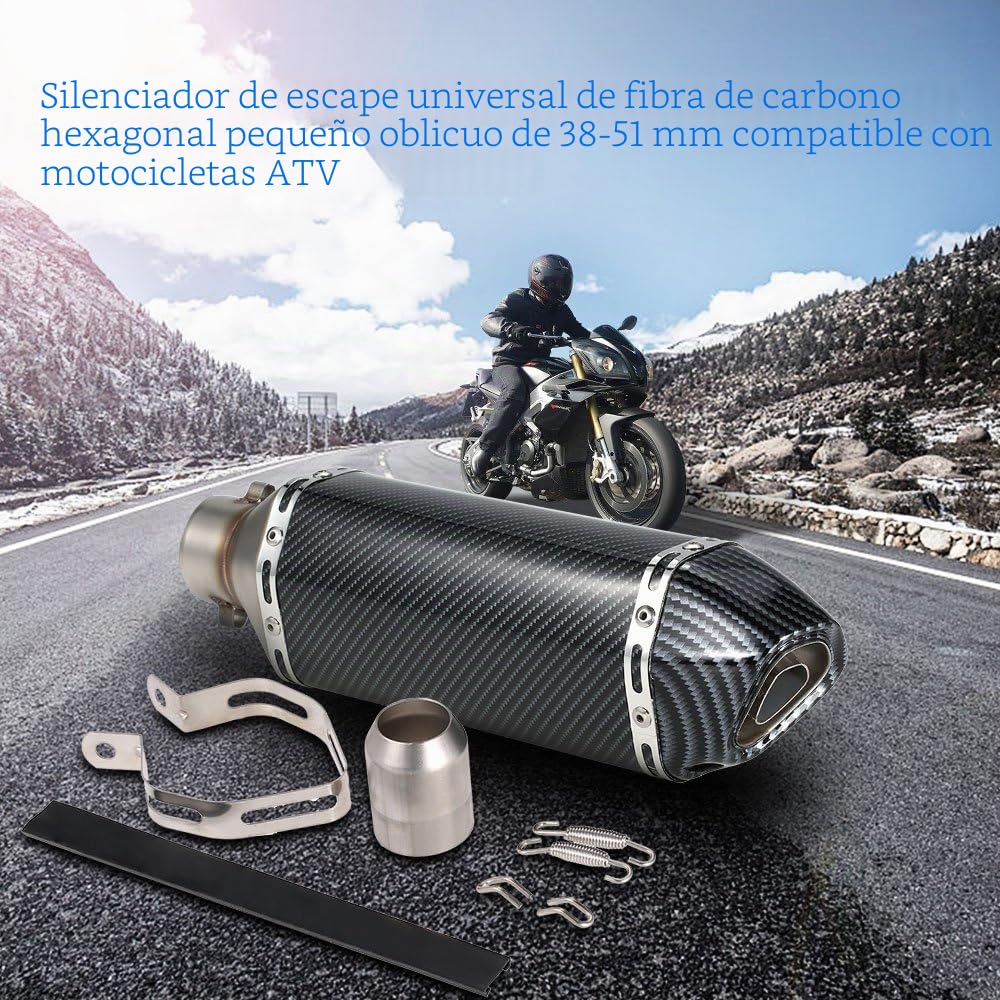 38-51mm Color de fibra de carbono Pequeño hexágono oblicuo Tail Refit Silenciador de escape con ajuste para motocicletas ATV Universal