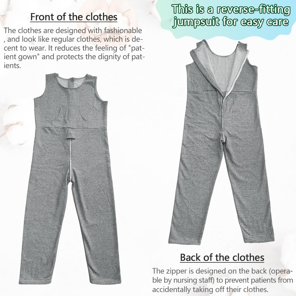 Unisex Anti-Strip Adaptive Jumpsuit with Back-Zipper,Vest Trousers,Suitable for Seniors,Dementia Patient,Alzheimer’s Patients,Incontinence Care - Image 3