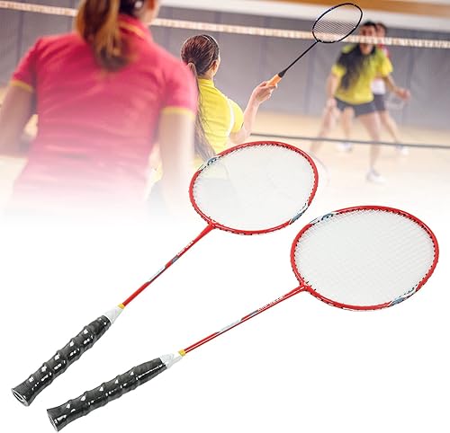 Miniatura 6 de 2 raquetas de bádminton, raquetas de bádminton, raqueta de bádminton primaria integrada de ferroaleación, con mango de nailon, color rojo para niños