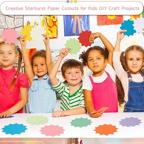 Miniatura 7 de 360 piezas de recortes de papel Starburst troquelado de papel Starburst, decoración de tablón de anuncios en blanco para venta al por menor, ventas,