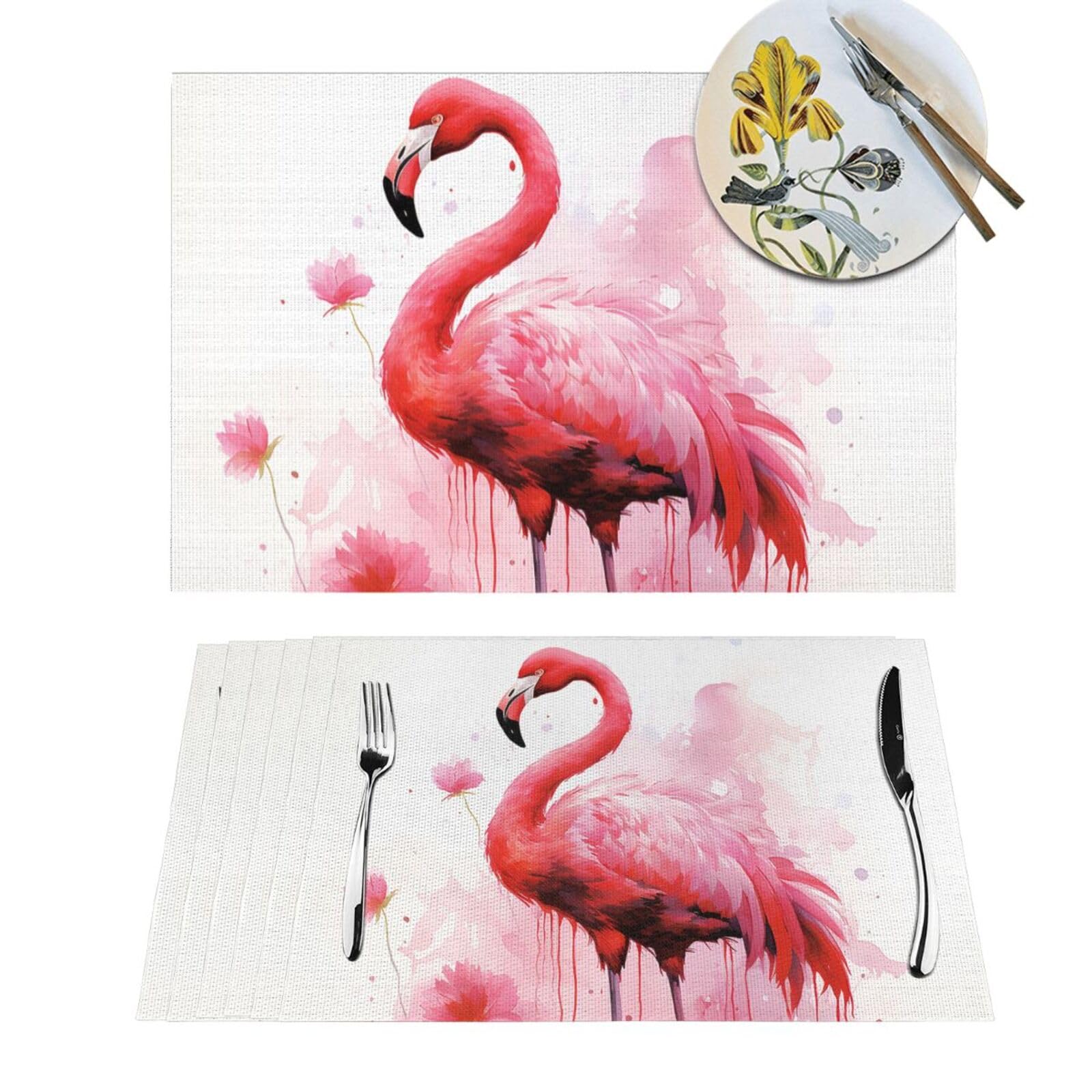 Sets de table tissés anti-tache et thermorésistants motif flamant rose