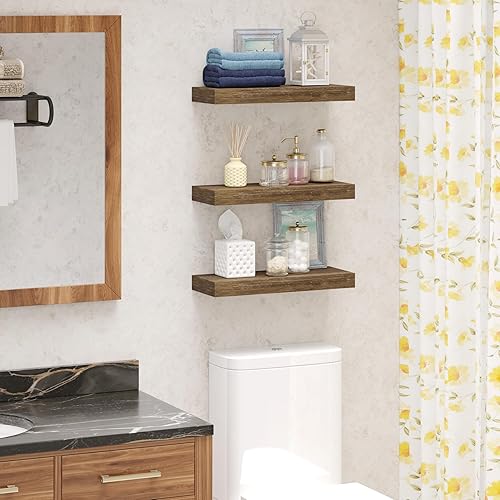 Miniatura 6 de BAMEOS Estantes flotantes, estantes de madera blancos para montar en la pared con soportes invisibles, juego de 3, estantes colgantes de pared