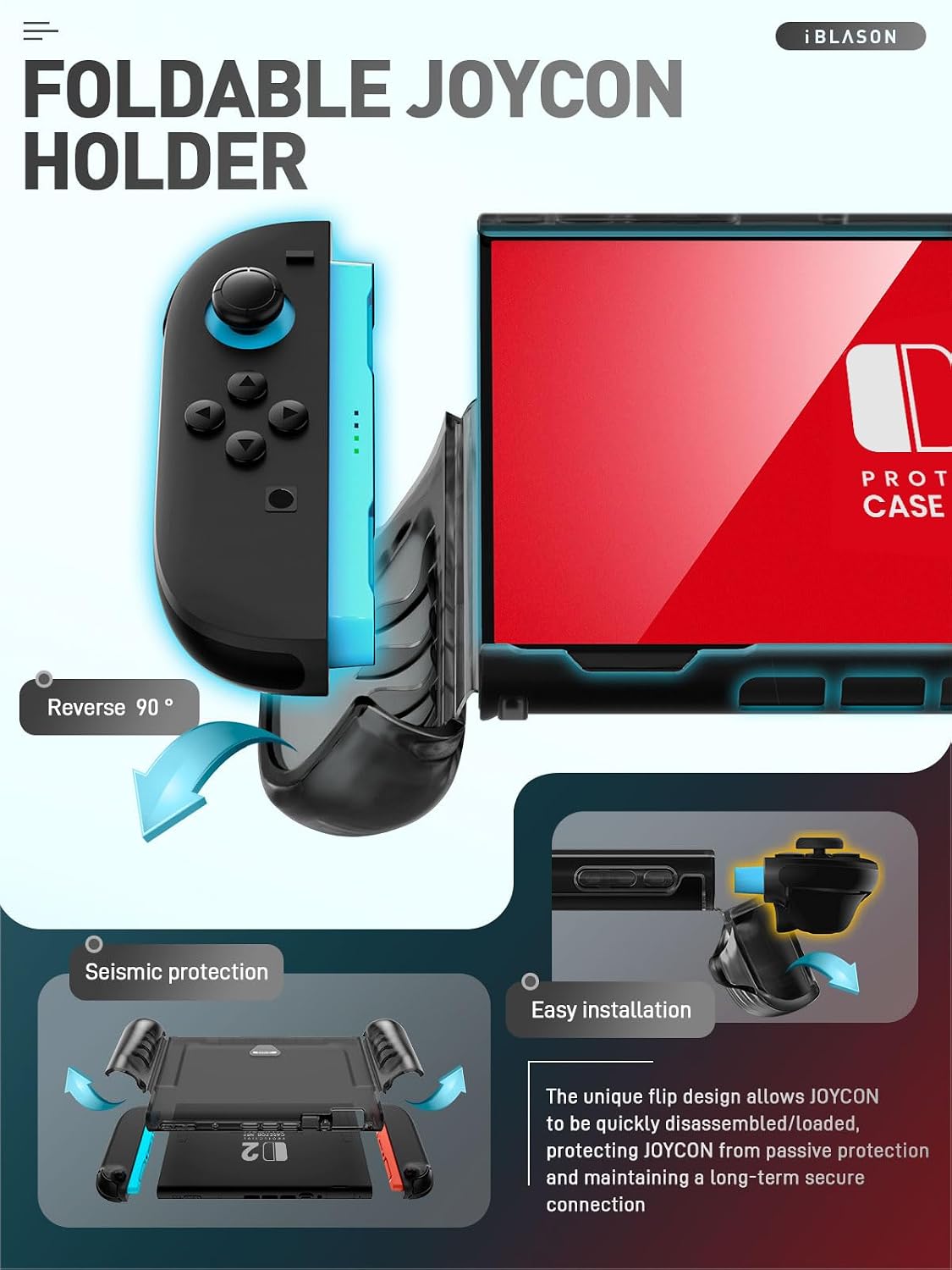 i-Blason for Nintendo Switch 2 Case 2025, Durable Slim Matte Clear Anti-Fingerprint Protective Hard Case with Dockable Comfortable TPU Grip Compatible with Controller & Docking Station - Black