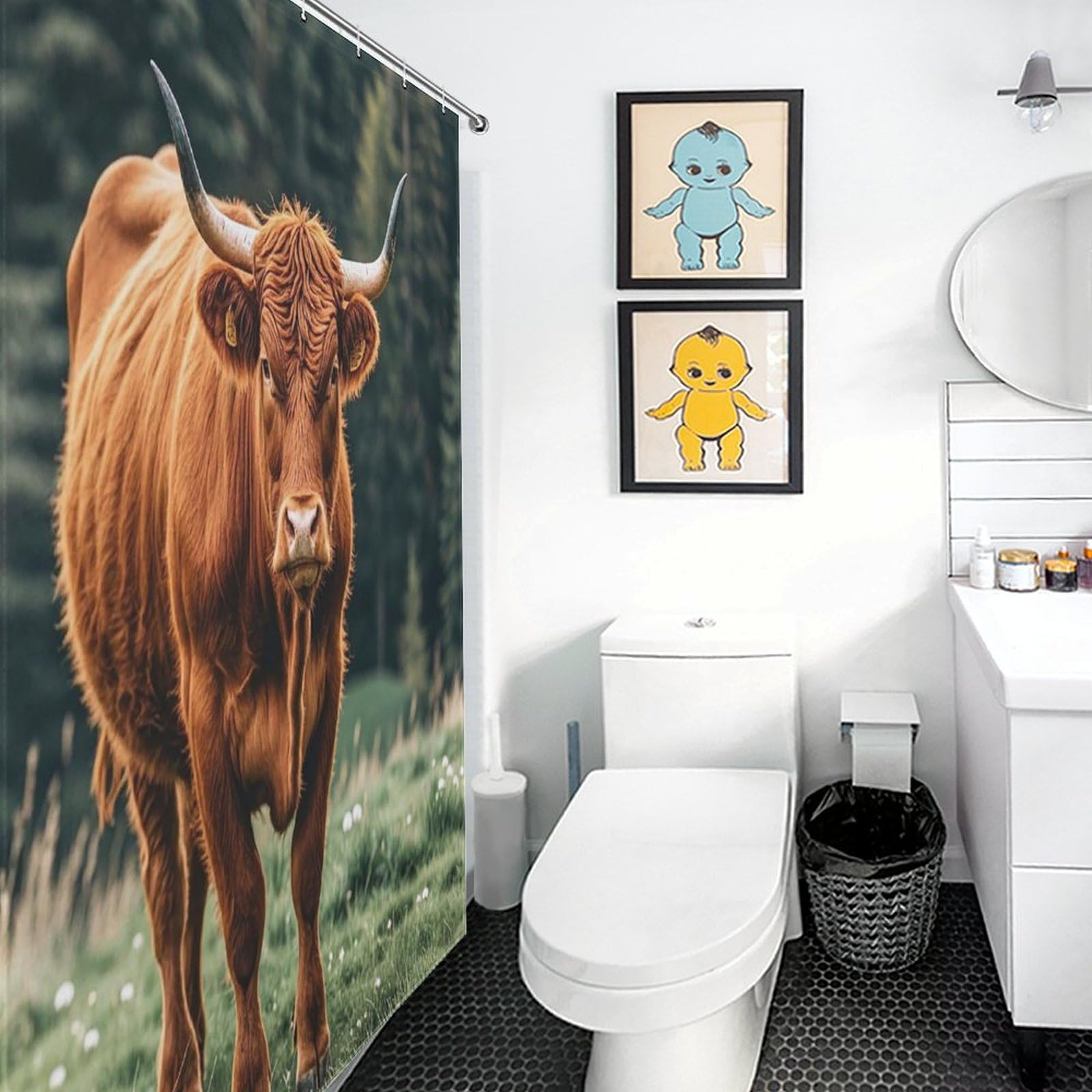 Rideau de douche anti-éclaboussures en tissu imperméable motif bovins des Highlands 183x183cm