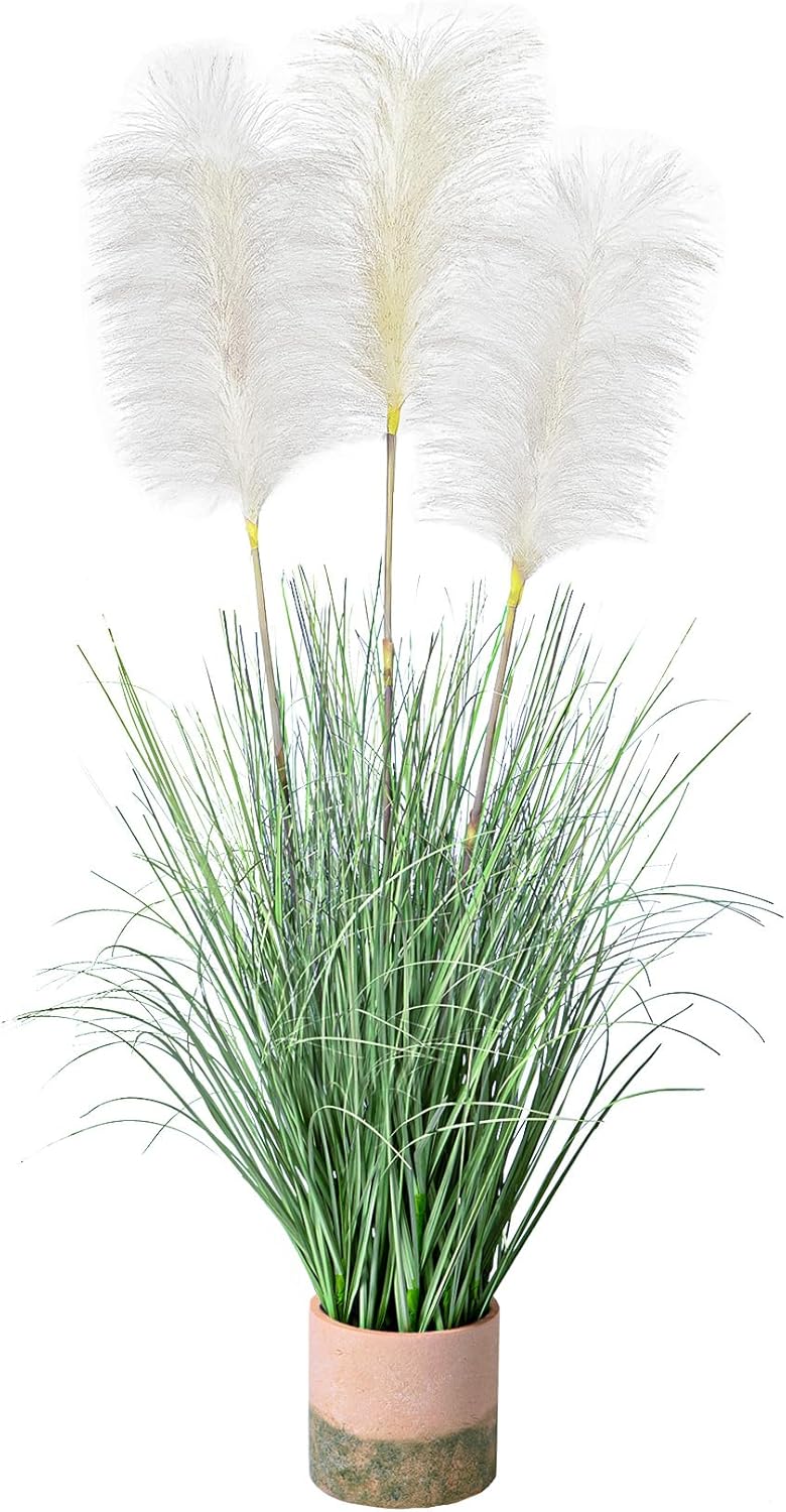 TWINCODECOR Artificial Pampas Grass Potted - 36" Artificial Plants Large with Reed Flower Artificial Reed Grass Tall for Home Office Wedding Bathroom Indoor Decor Reed Plants