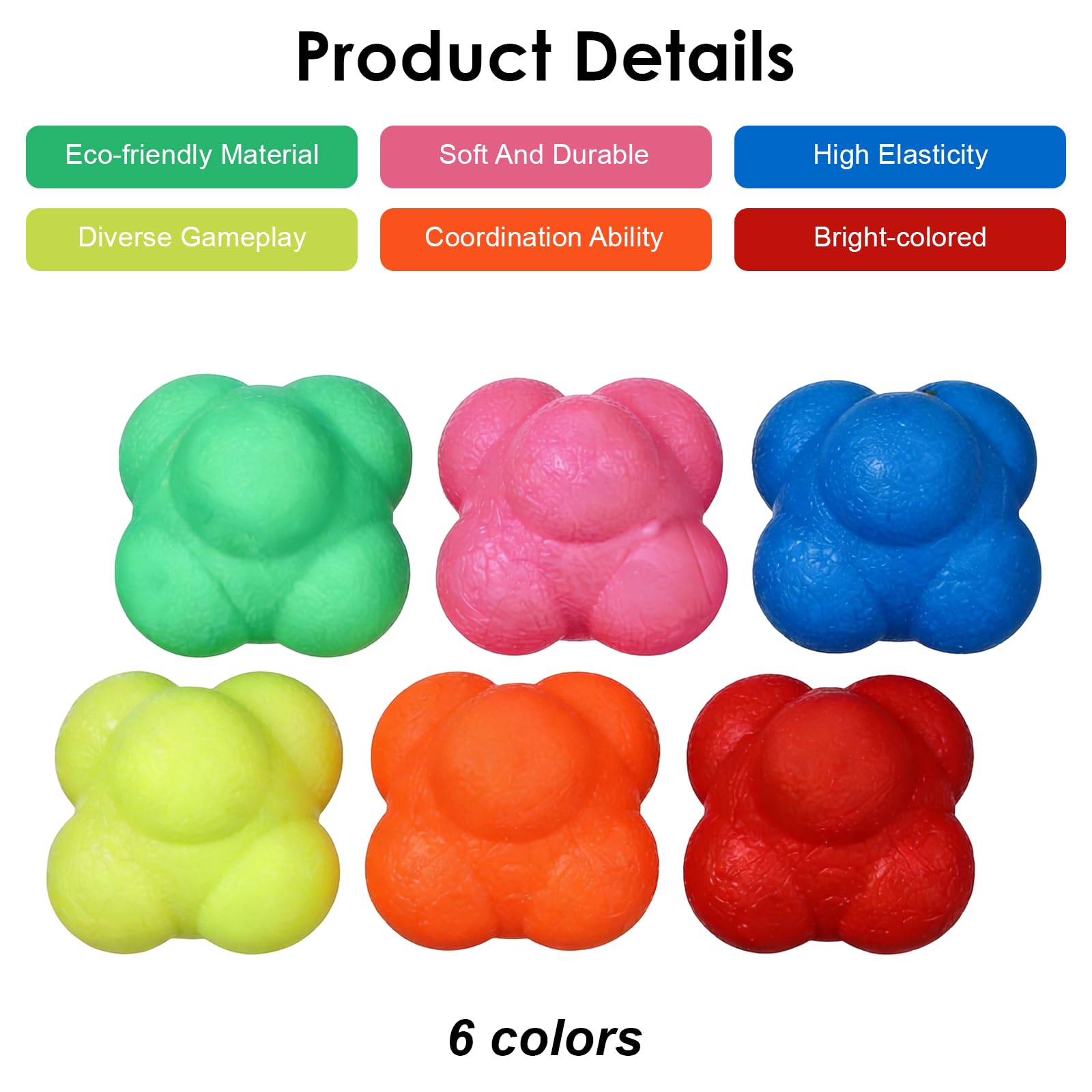 Jeu de 6 Balles de Réaction Hexagonales en Silicone, pour l'Entraînement à l'Agilité, la Coordination Mains-Œil et Les Réflexes, Exercice de Fitness pour Le Sport à Domicile et en Extérieur - 2