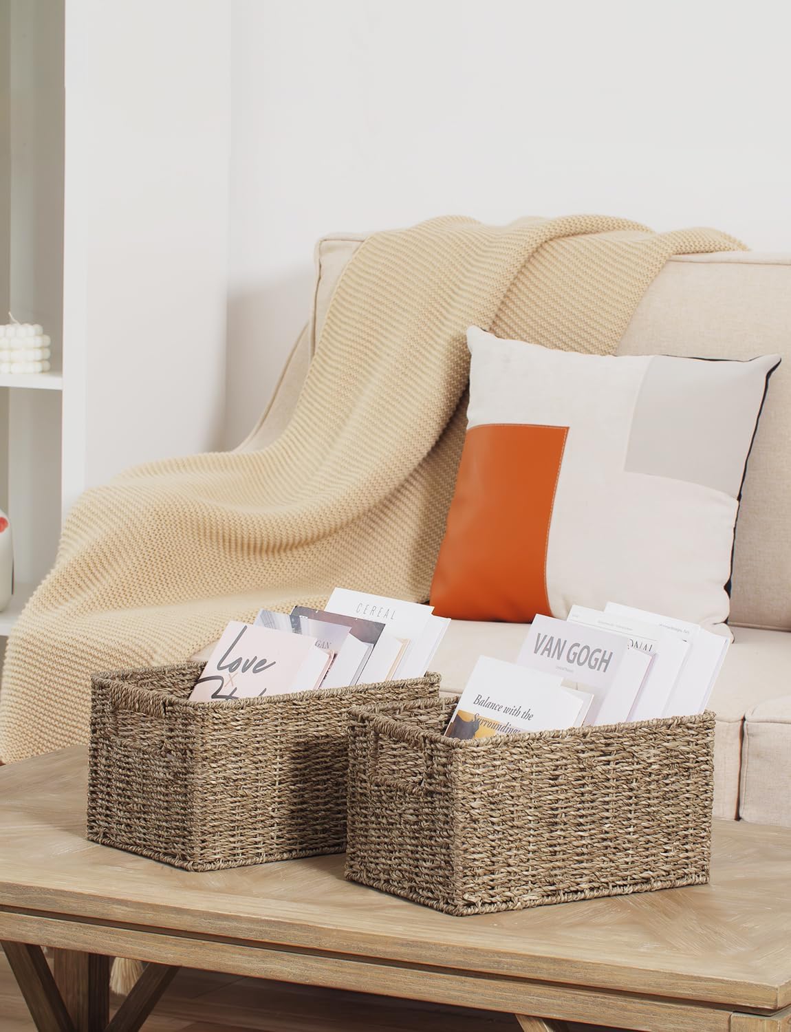 StorageWorks Wicker Storage Basket for Organizing, Medium Seagrass Storage Baskets with Built-in Handles for Pantry, Shelves,2-Pack - Image 5