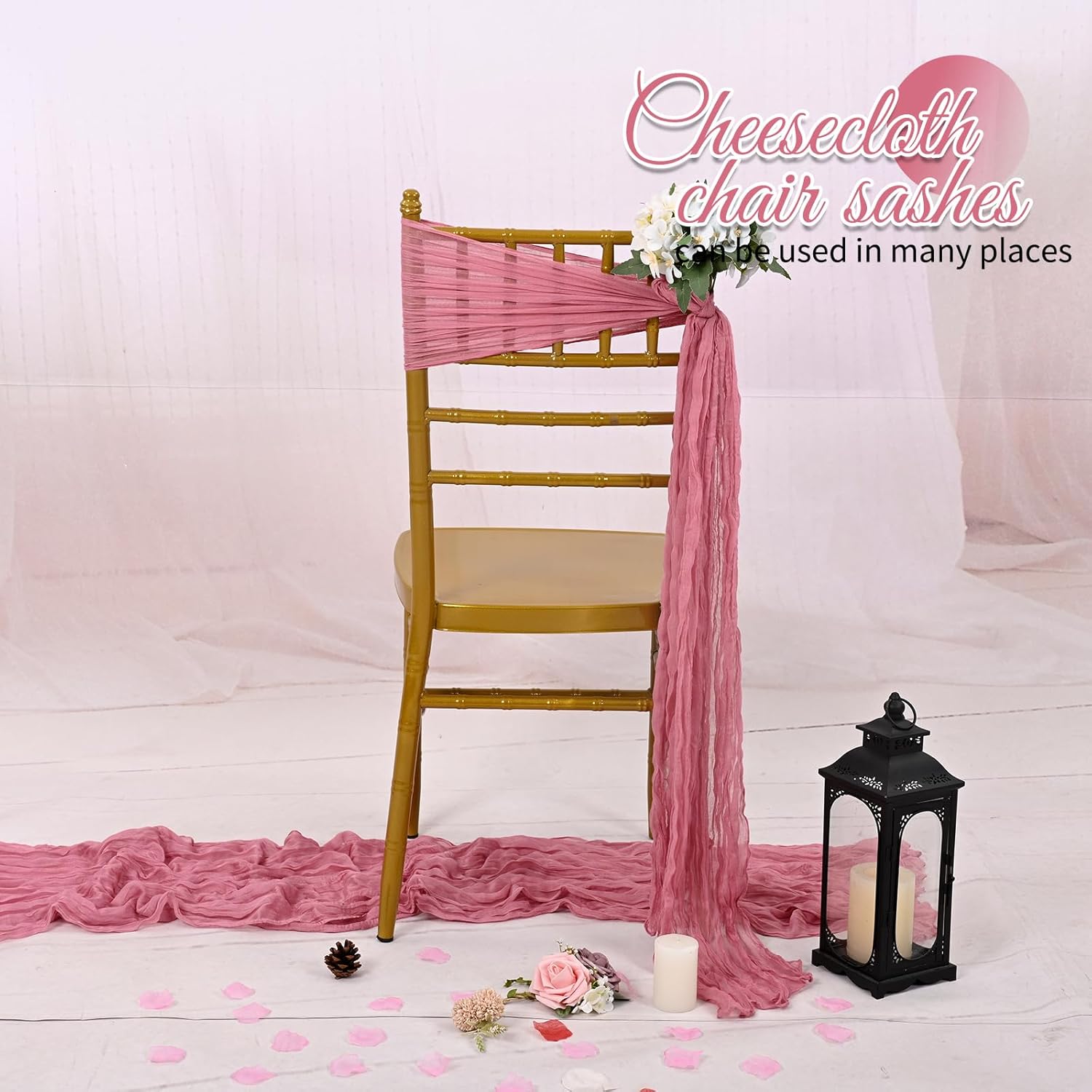 Pesonlook 30 PCS Dusty Rose Cheesecloth Chair Sashes,16 x 108 inch Cheesecloth Chair Sashes Rustic Chair Decorative Bows Designed ChairCover for Wedding Banquet Party Aisle Home Kitchen Decoration