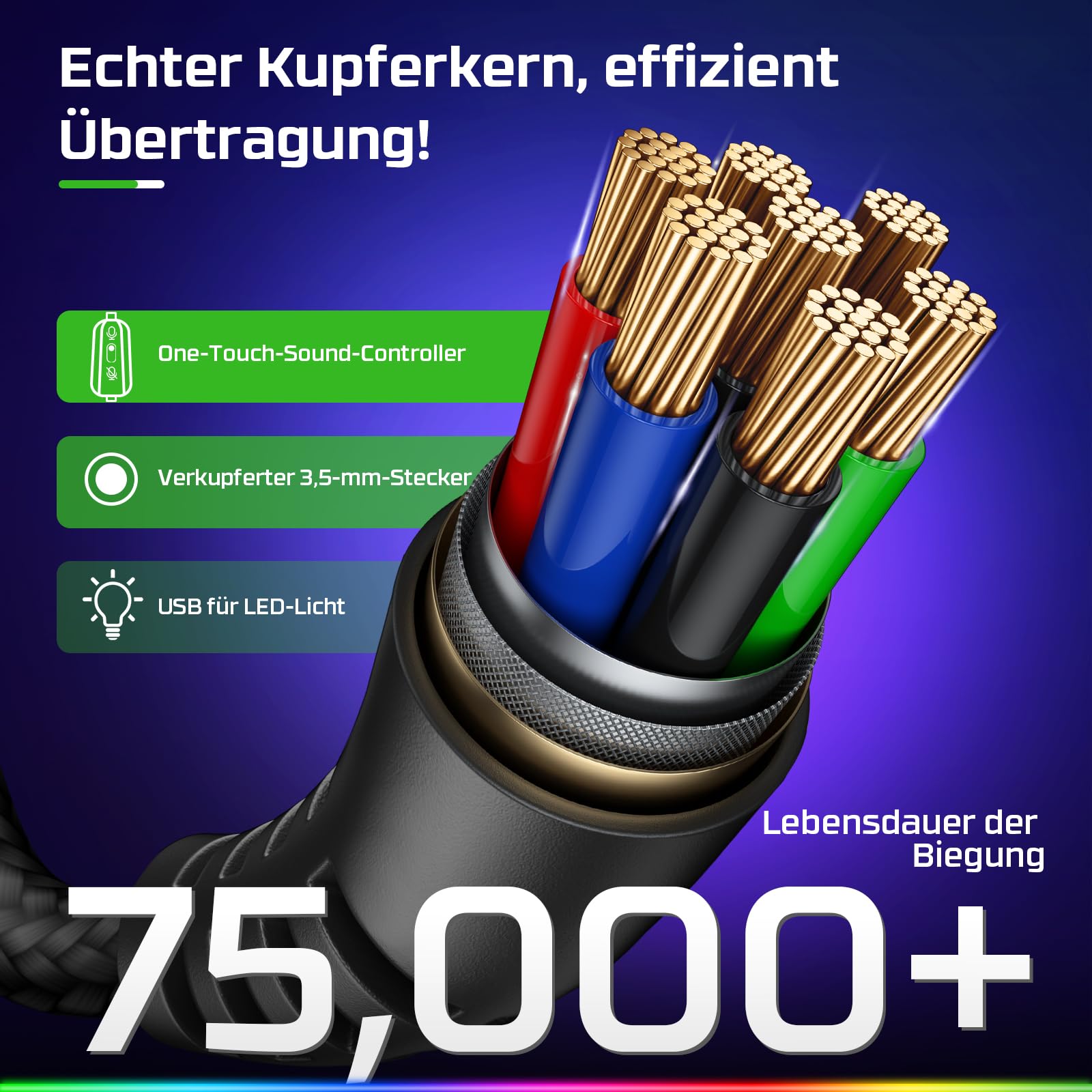 Fachixy FC200 Gaming-Headset für PS4/PS5/PC/Xbox One, Geräuschunterdrückung, Gaming-Kopfhörer, Headset mit Stereo-Mikrofon-Sound mit 3,5-mm-Klinkenstecker mit RGB-Licht - Weiss-BLAU